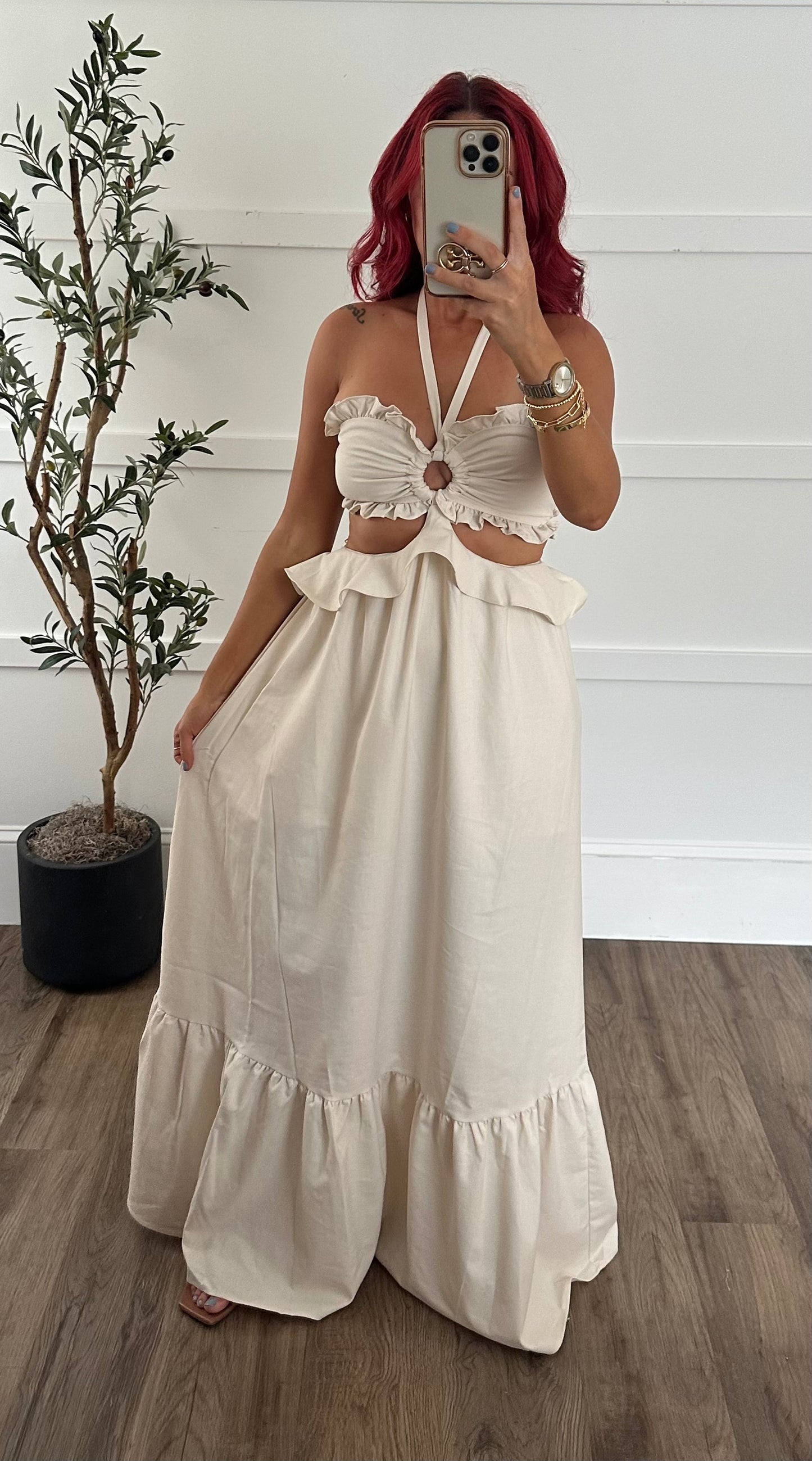 Linen Cut Out Maxi Dress
