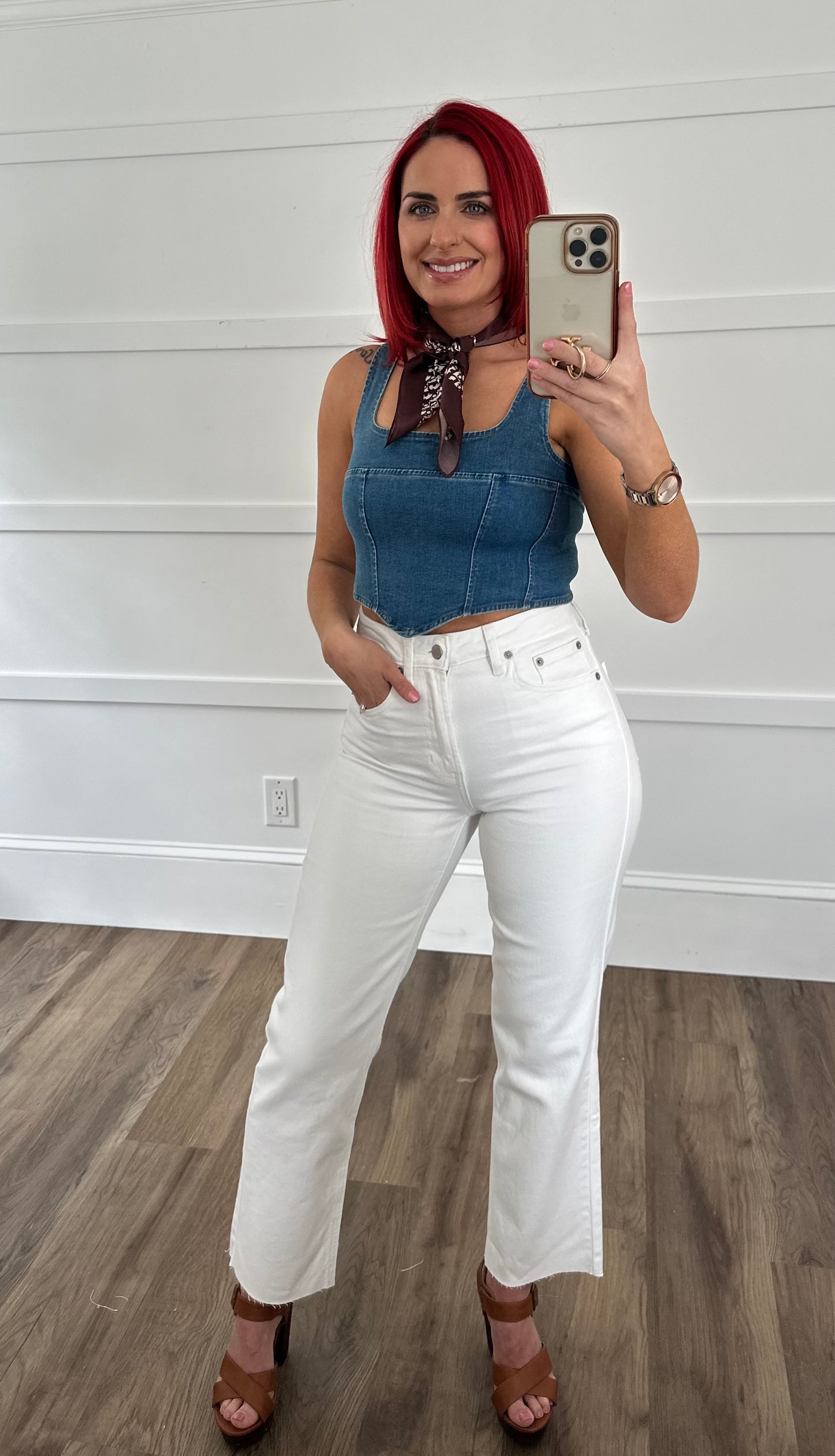 Denim Back Zipper Top