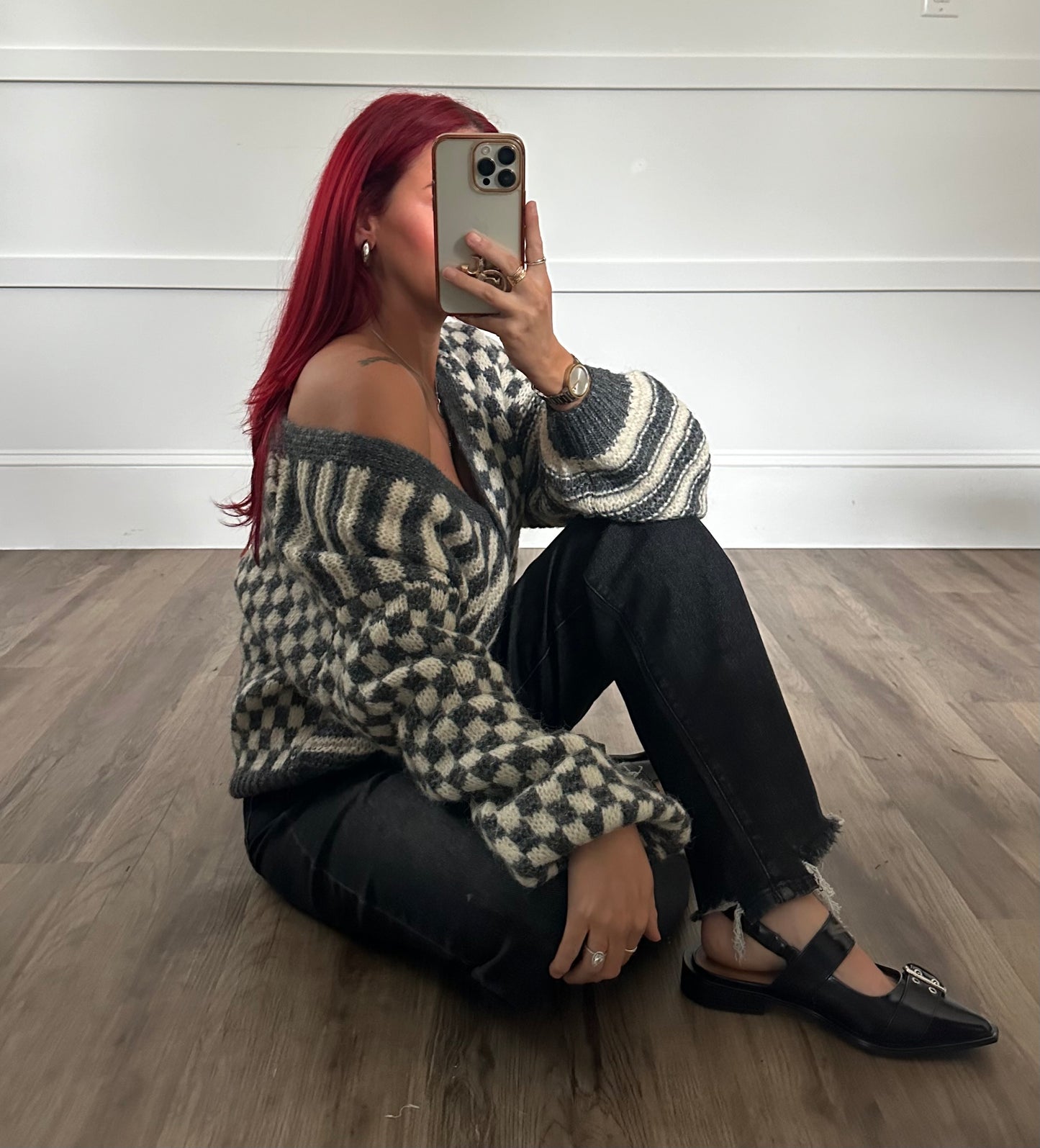 Gray Checkered/Stripped Cardigan