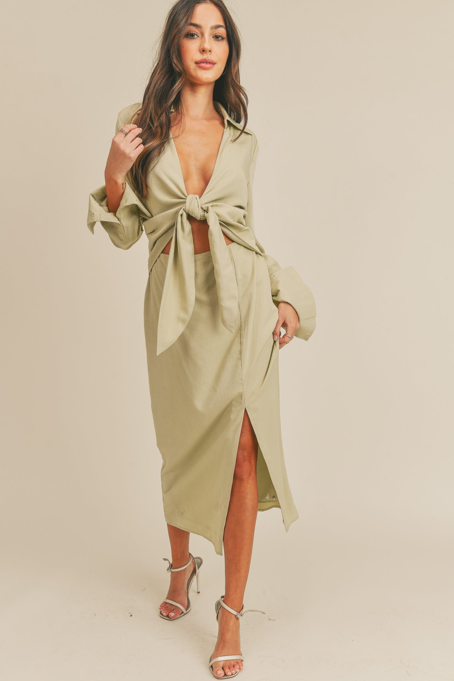 FRONT TIE MIDI DRESS