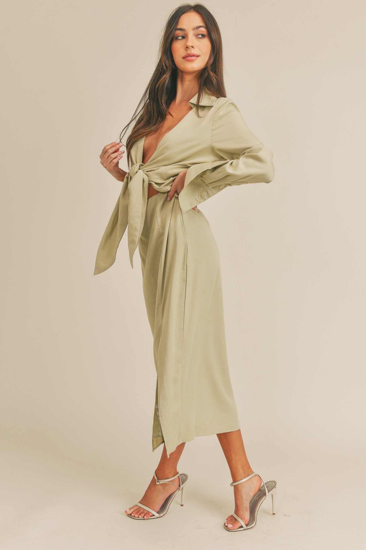 FRONT TIE MIDI DRESS