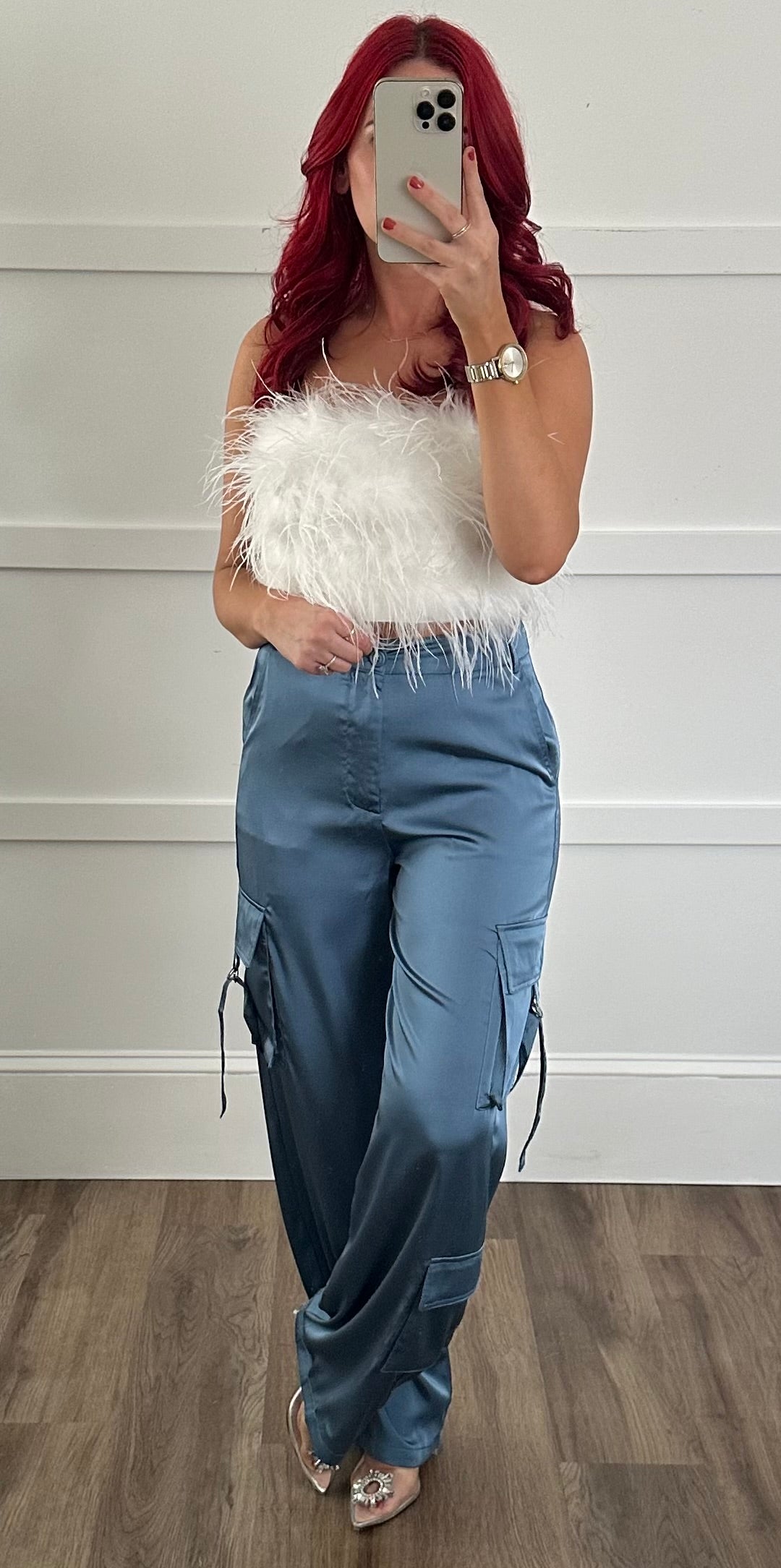Alison Slate Blue Satin Cargo Pants