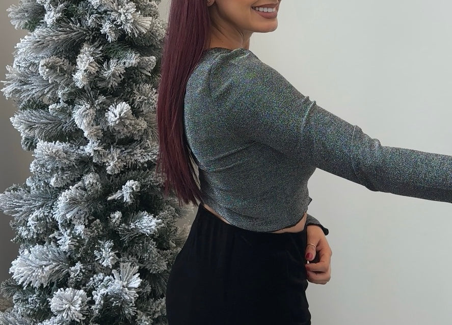 Cropped Black and Glitter Top