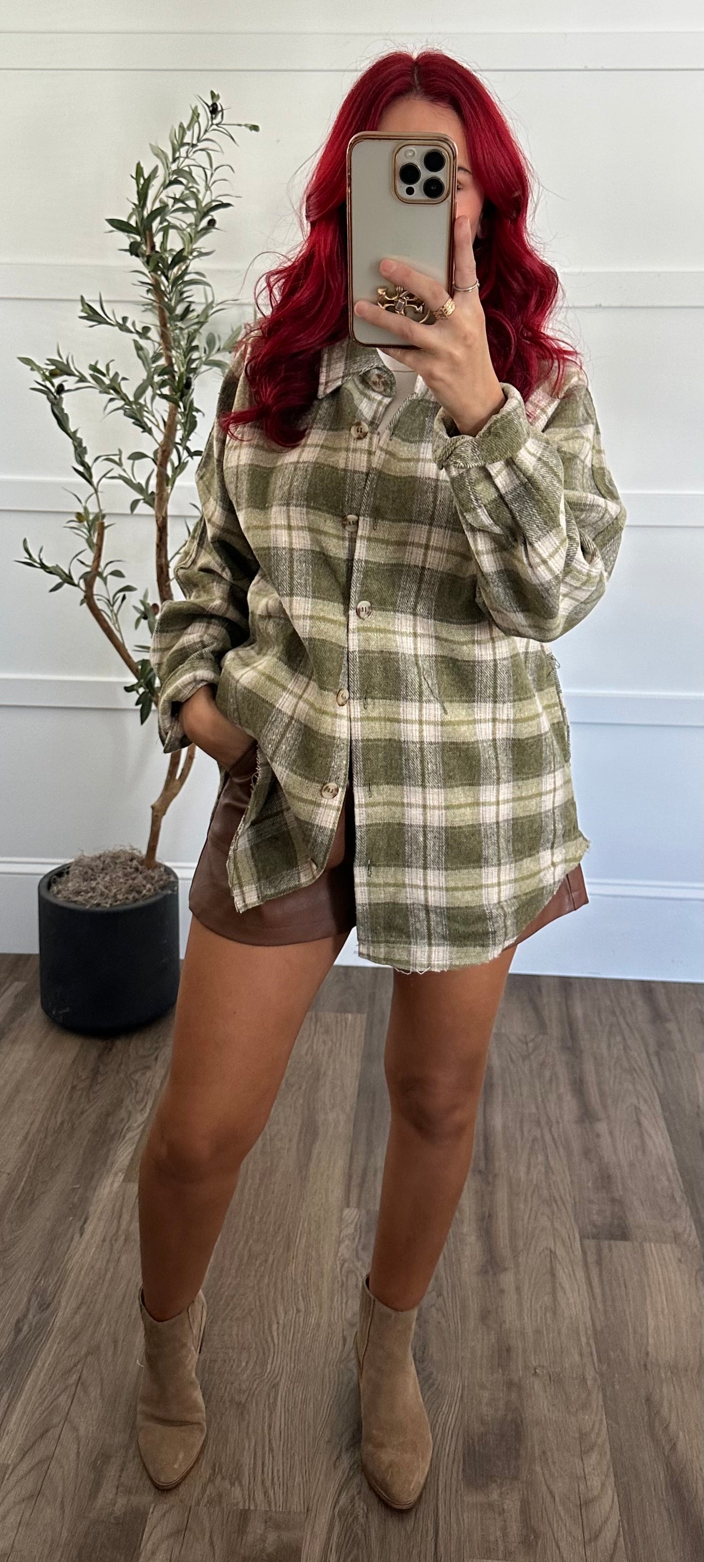 Olive Plaid Shacket