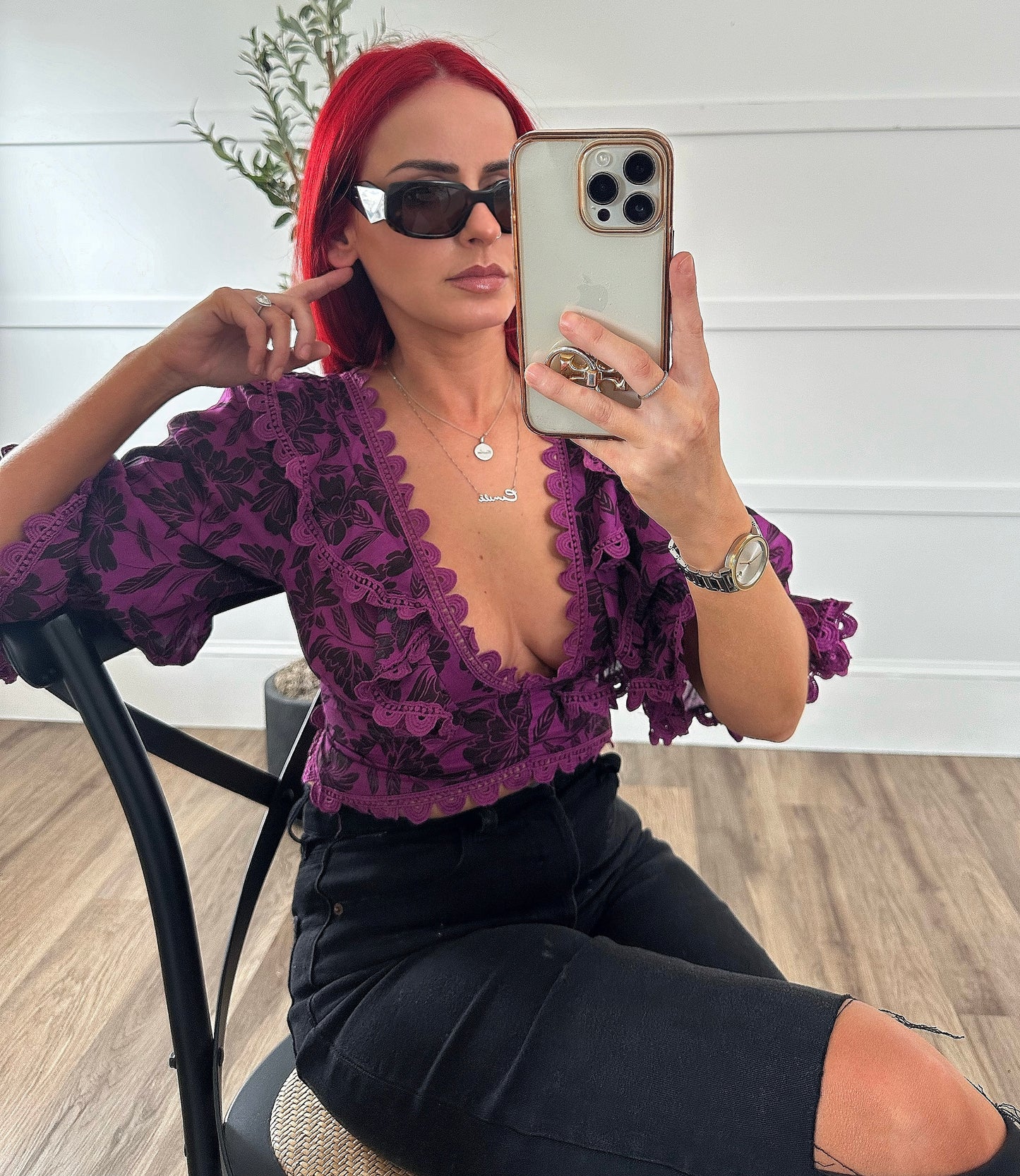 Gina Floral Lace Ruffled Top