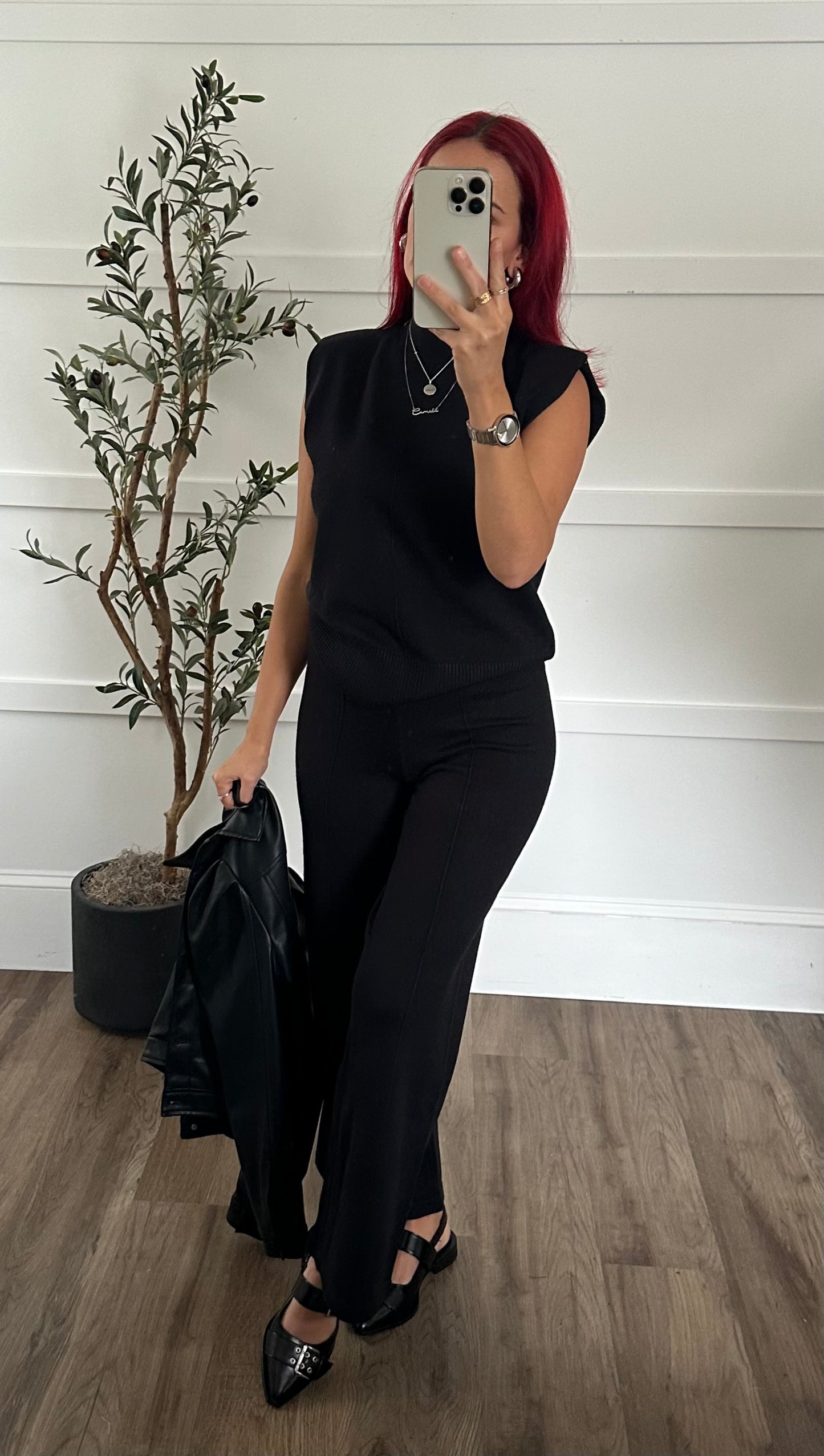 Black Knit Cropped Pant Set
