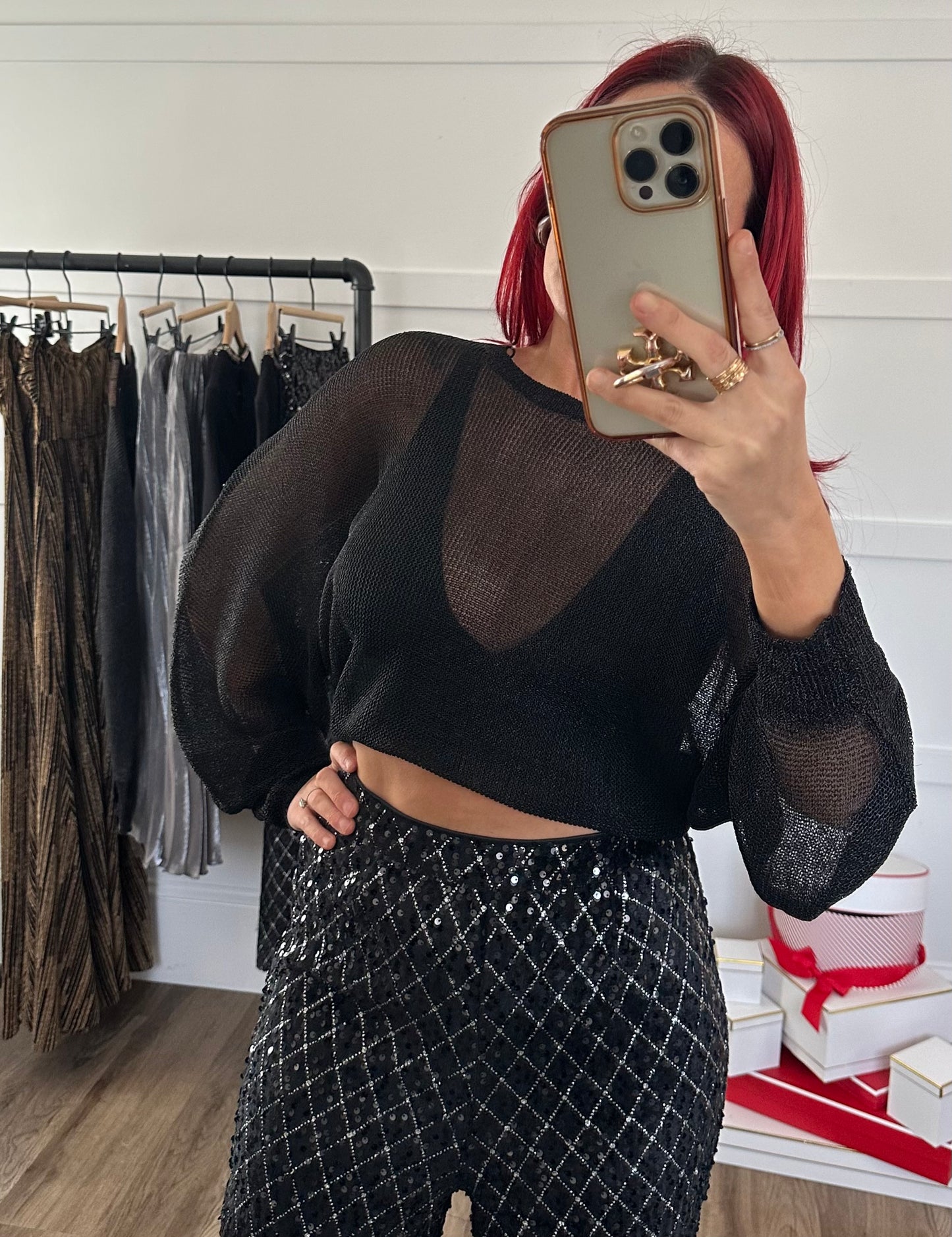 Metallic Sheer Knit Sweater