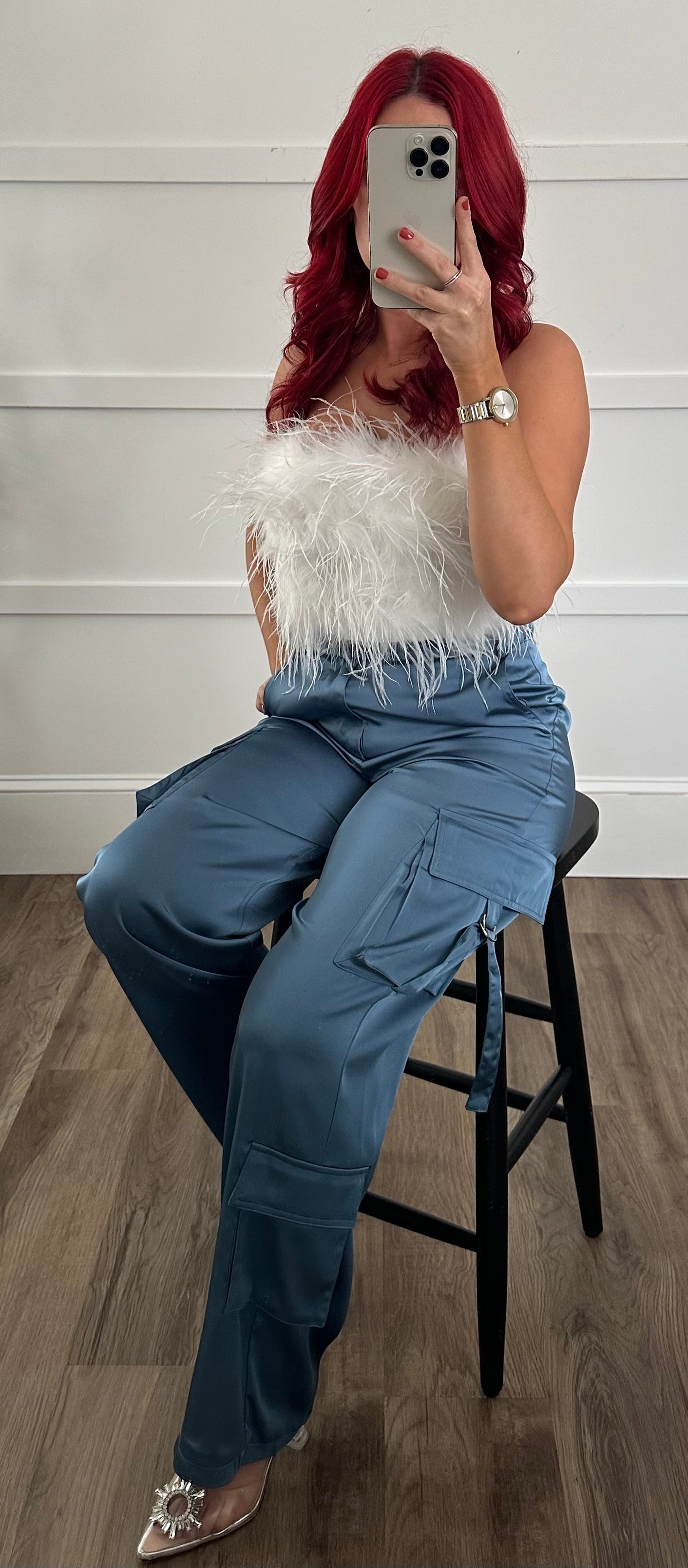 Alison Slate Blue Satin Cargo Pants