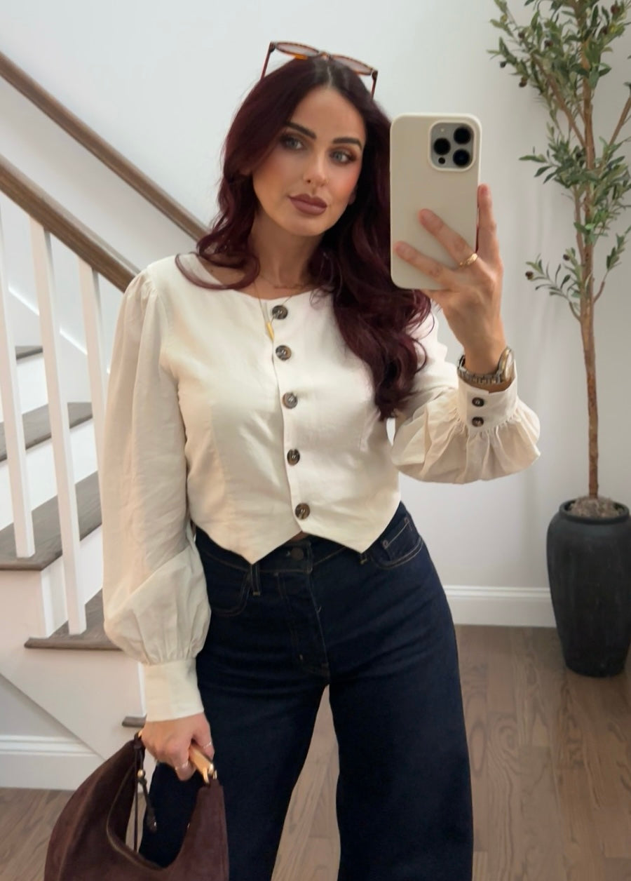 Button Front Long Sleeve Blouse