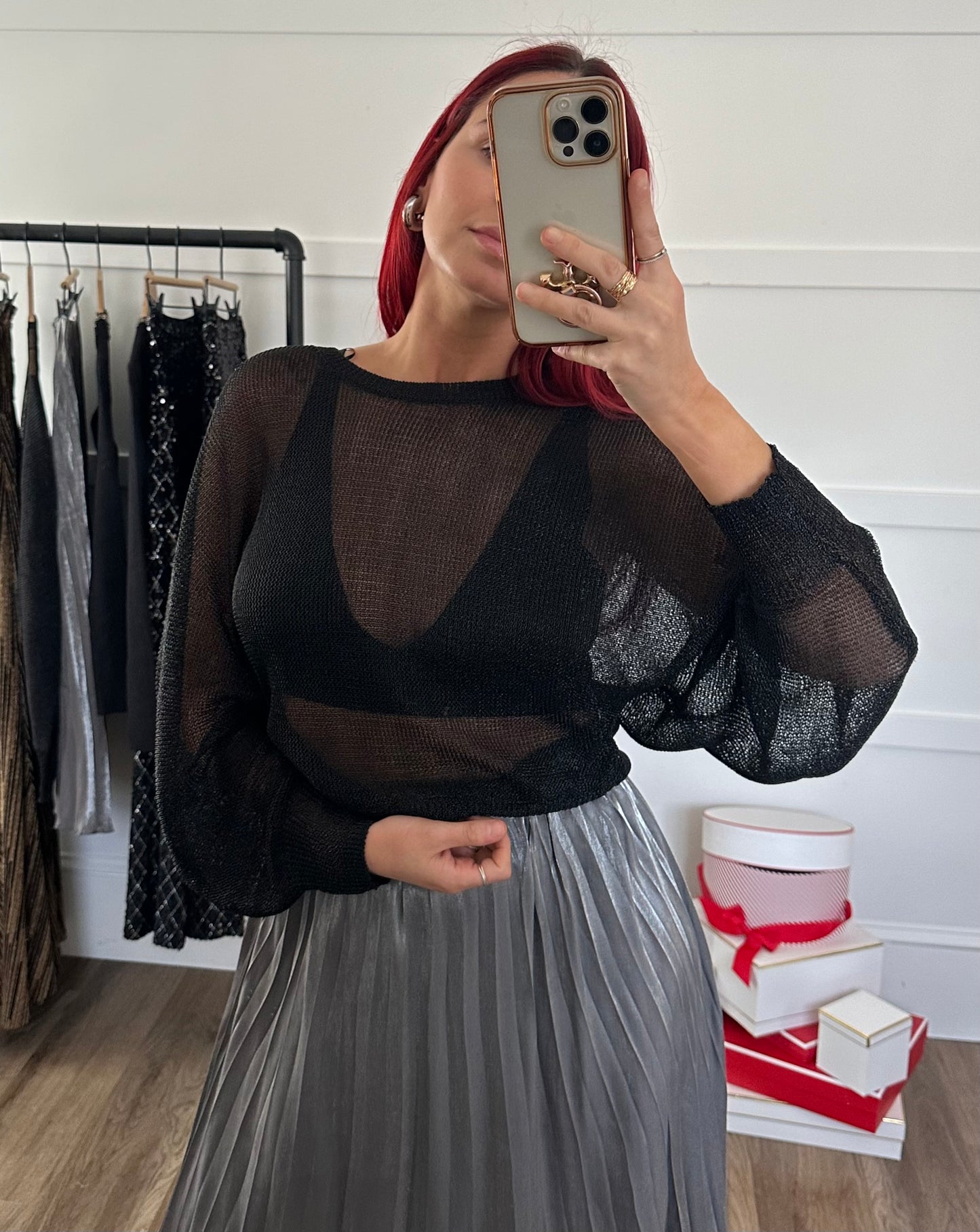 Metallic Sheer Knit Sweater