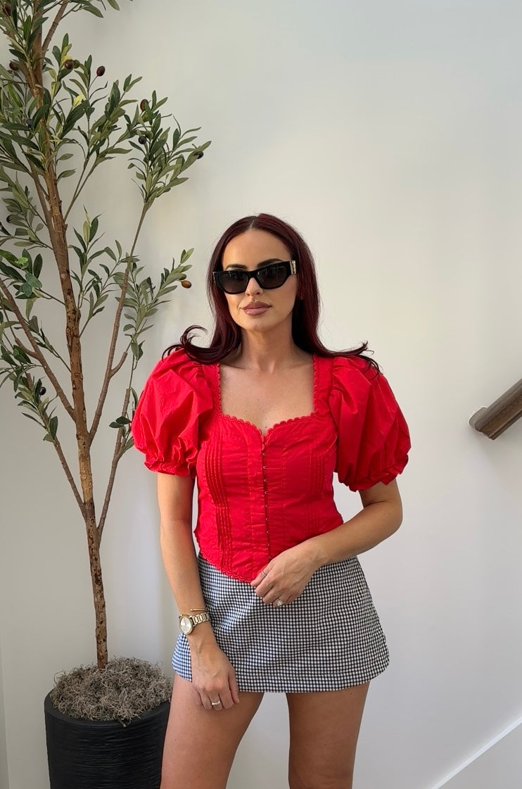Red Puff Sleeve Top