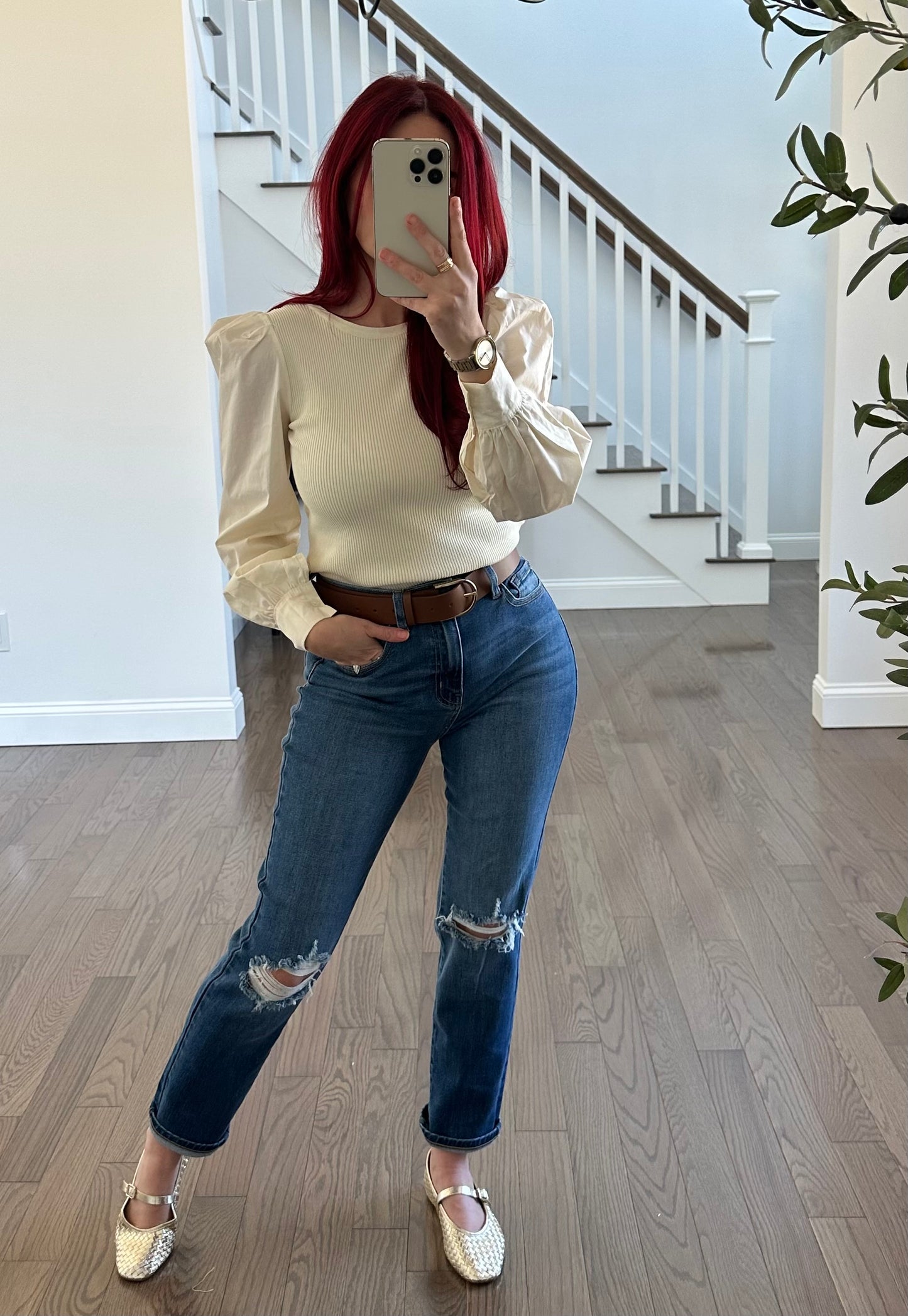 Knit Cream Puff Shoulder Sweater