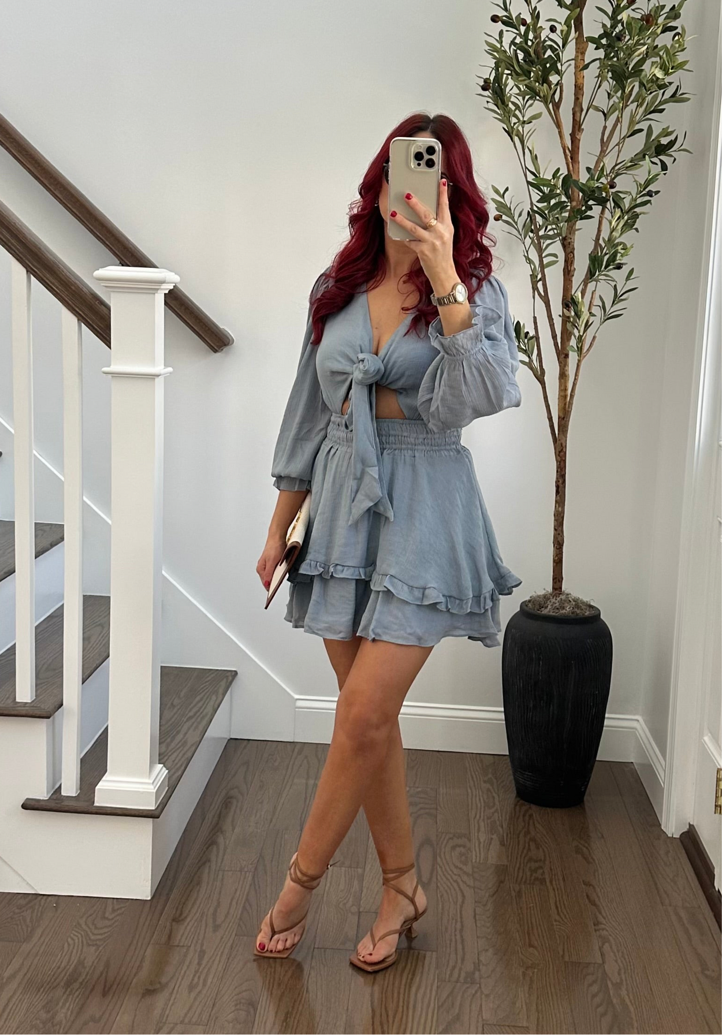 Ruffle detail cut out mini dress