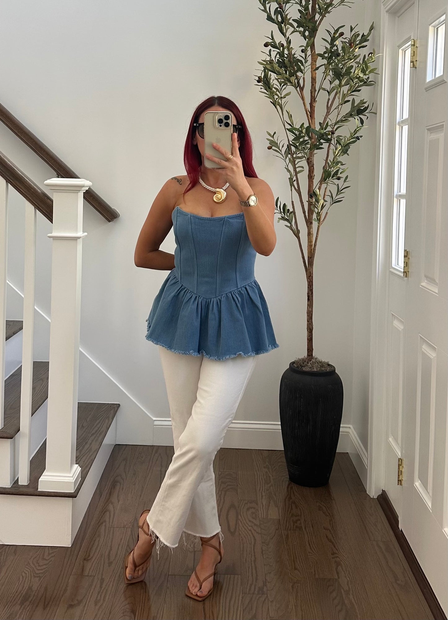 Denim Peplum Top