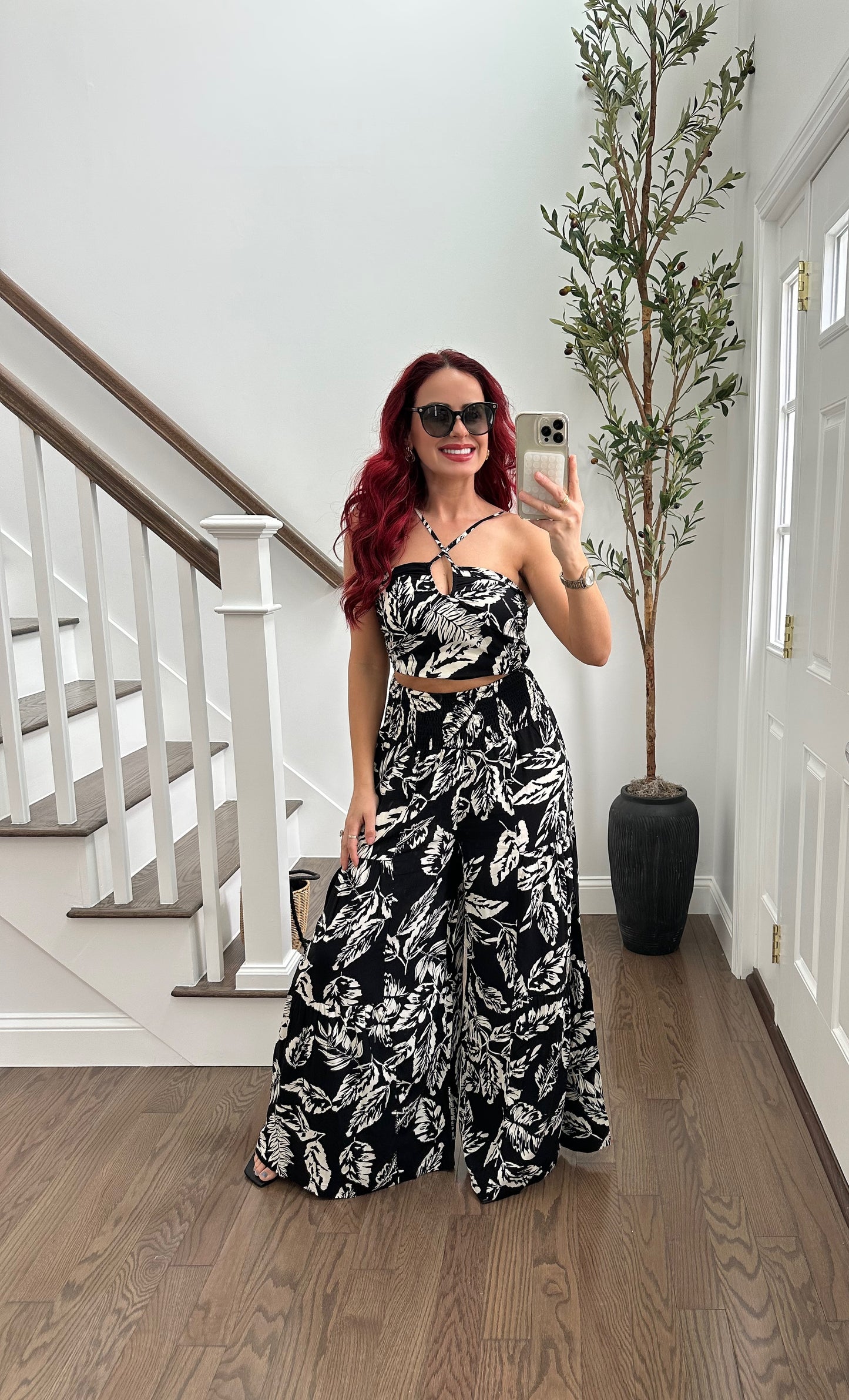 Black Floral Pant Set