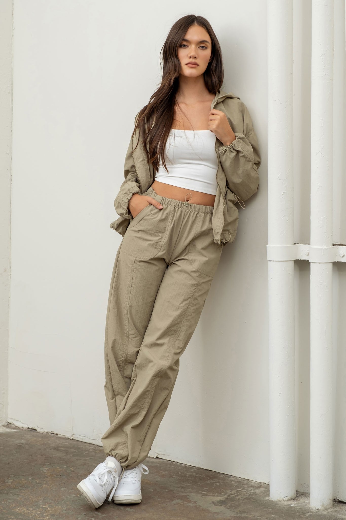 Georgina Olive Green Drawstring Two Piece Set