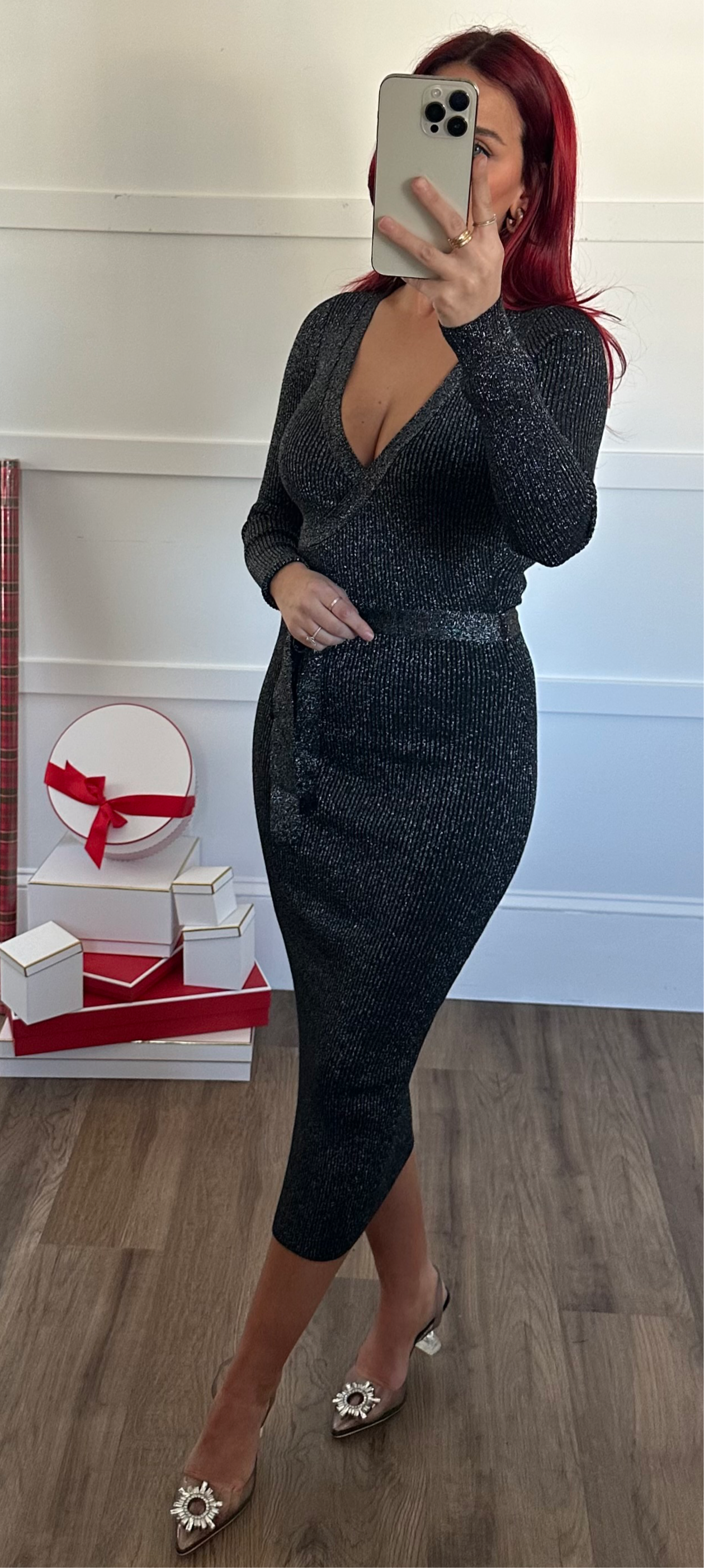 Carli Silver Sparkle Midi Dress