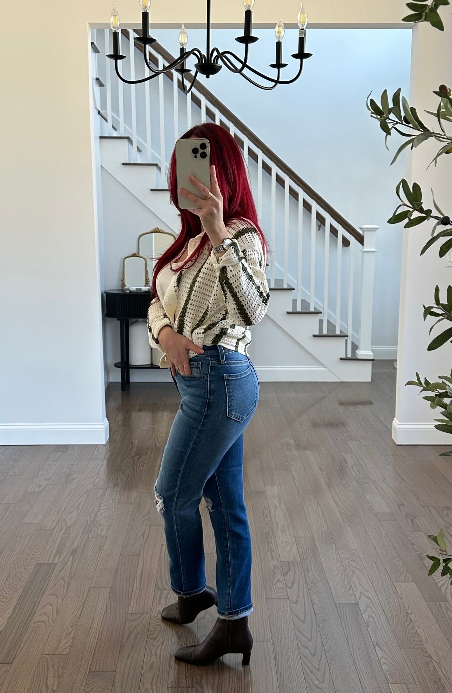 Stretchy High Rise Straight Leg Jeans