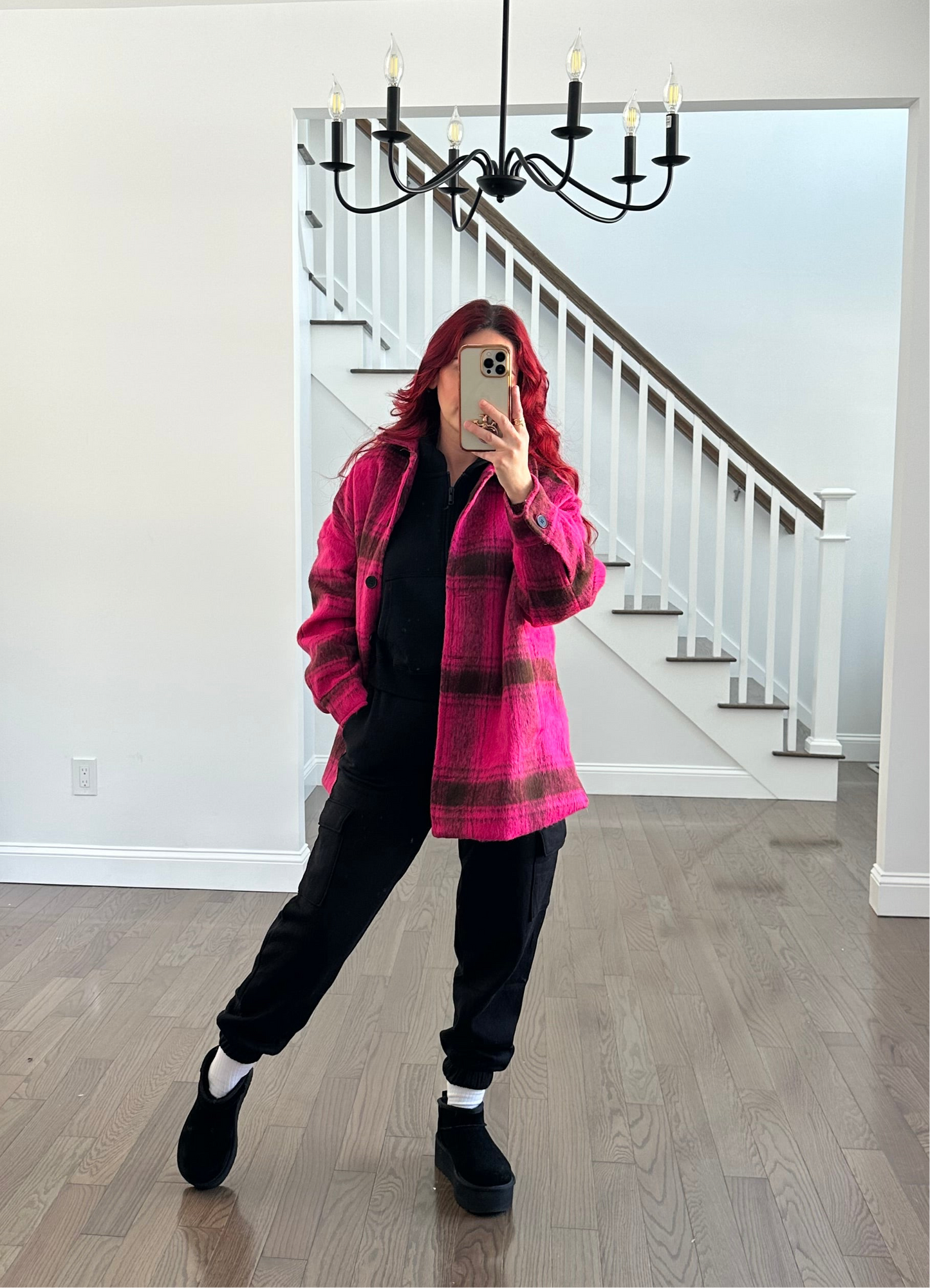 Fuchsia Plaid Print Shacket