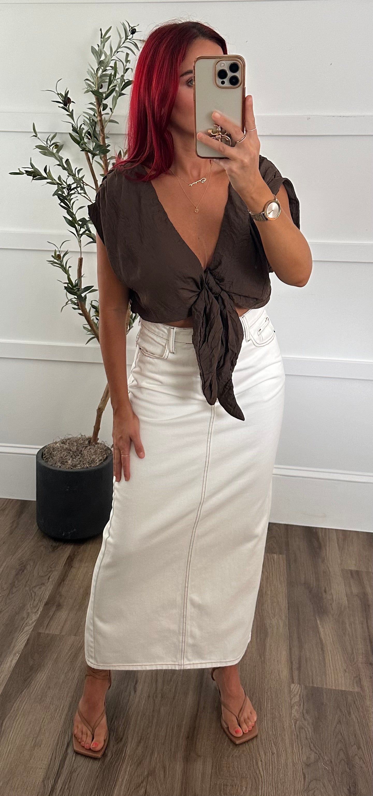 Tie front crinkle top