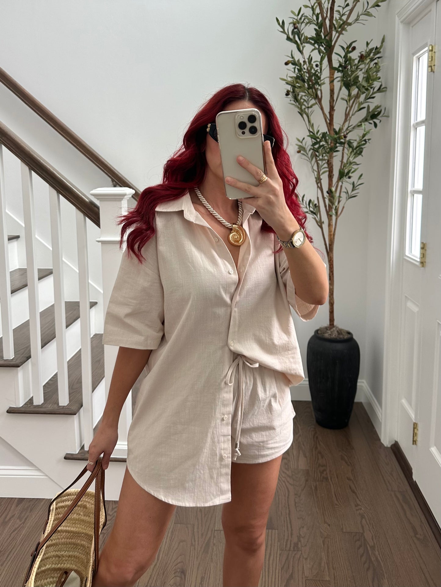 Linen Blend Shorts Set