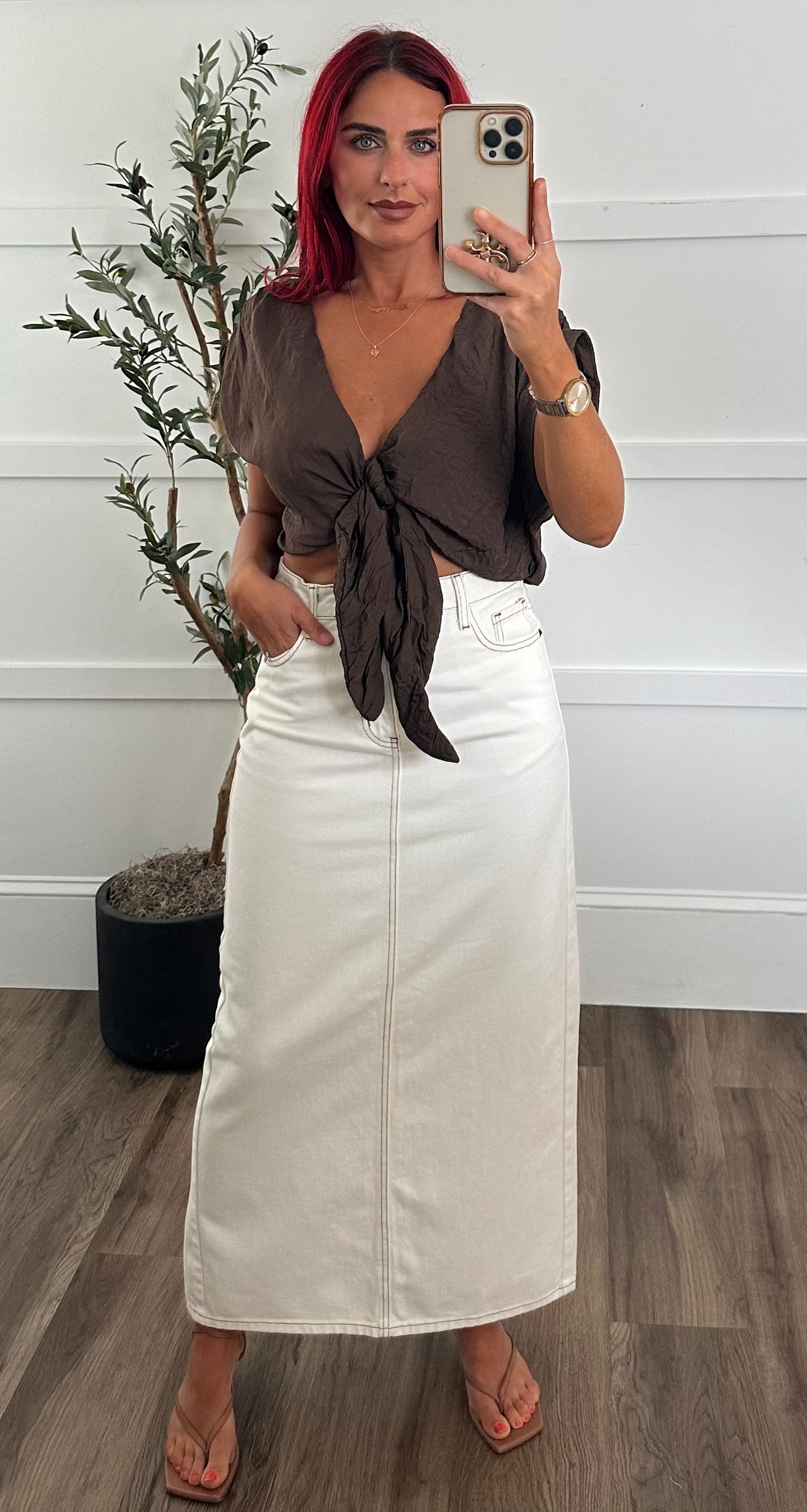 Tie front crinkle top
