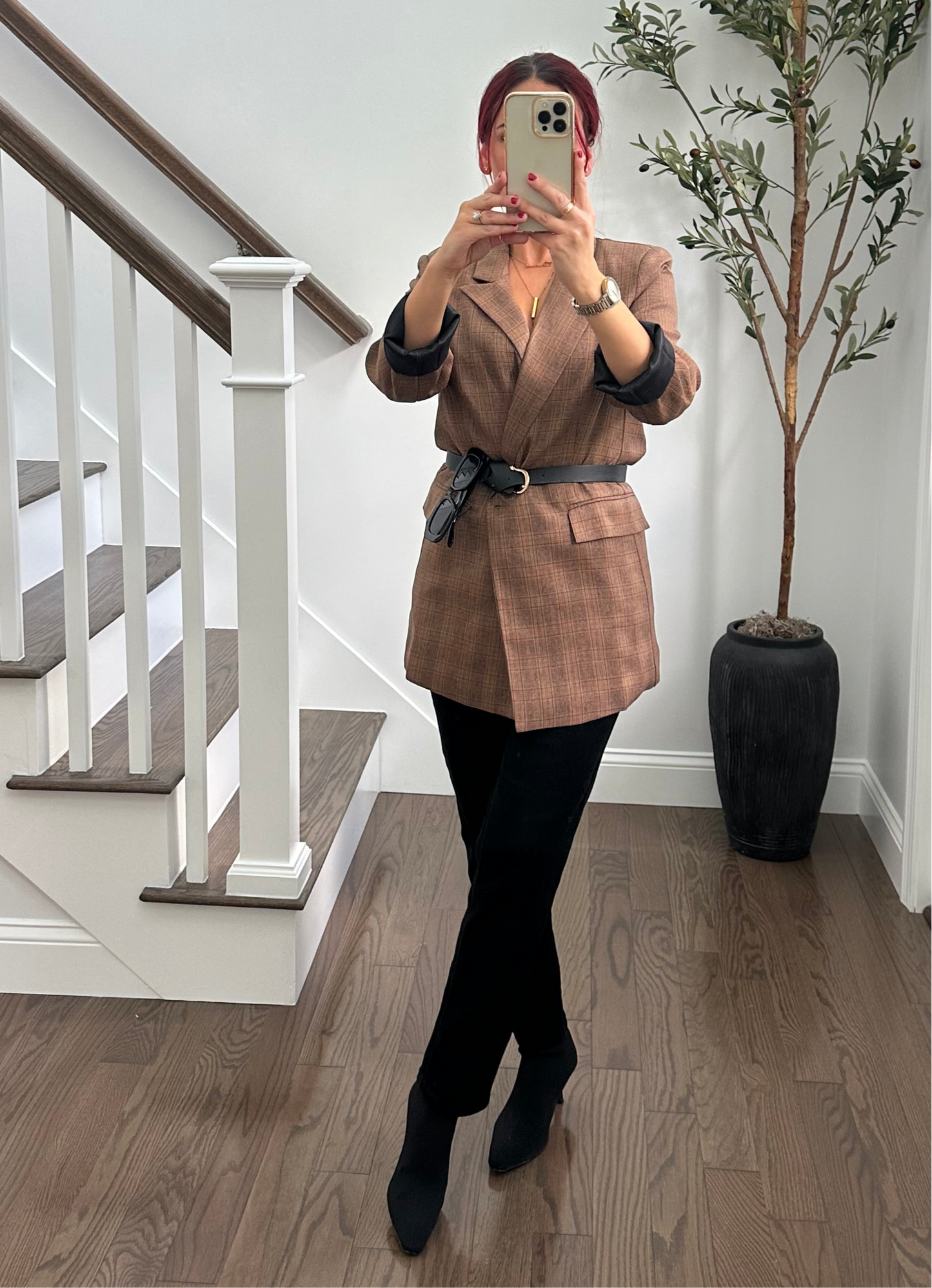 Plaid Tan And Black Blazer