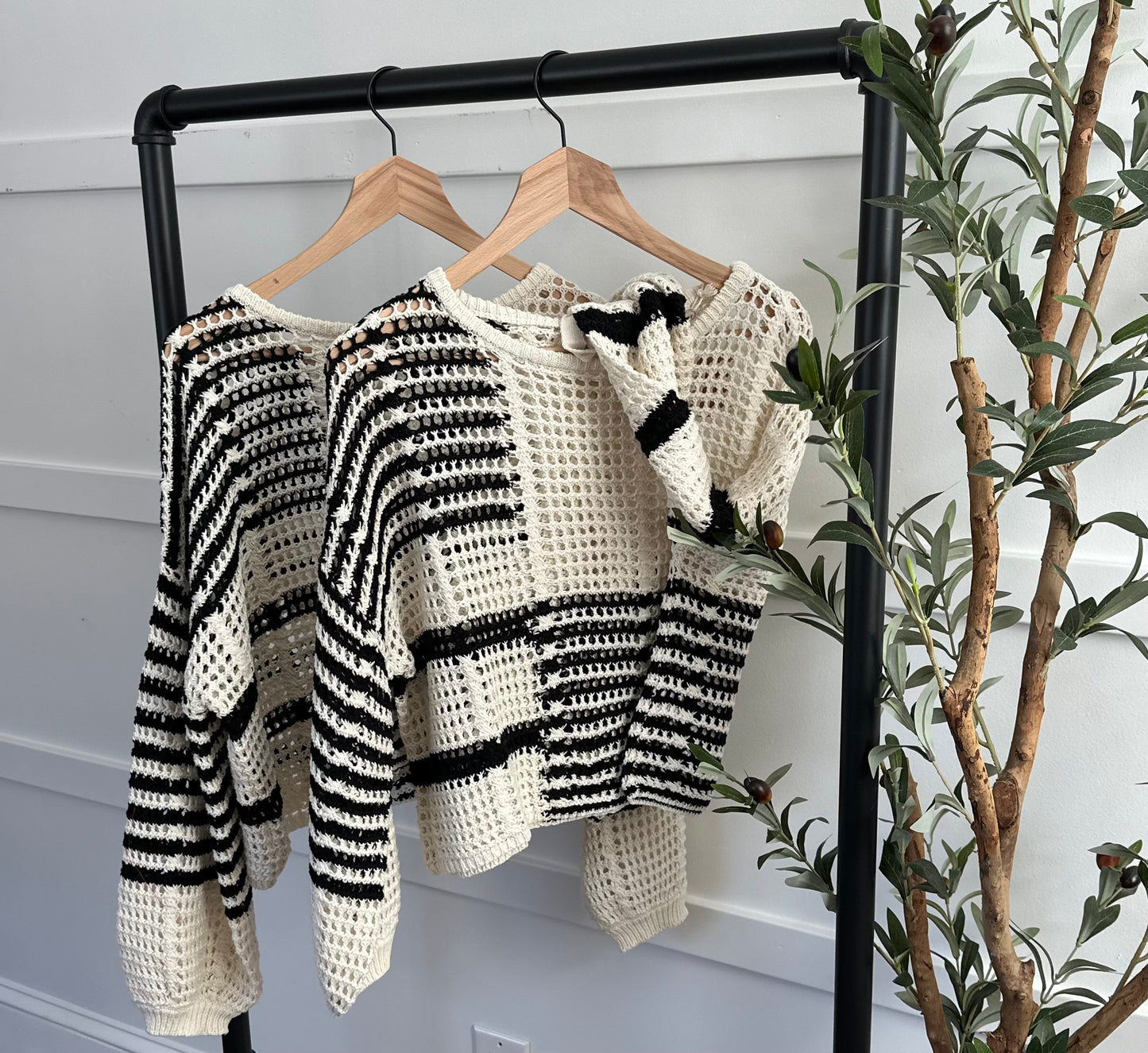 Stripe Colorblock Sheer Knit Top Sweater