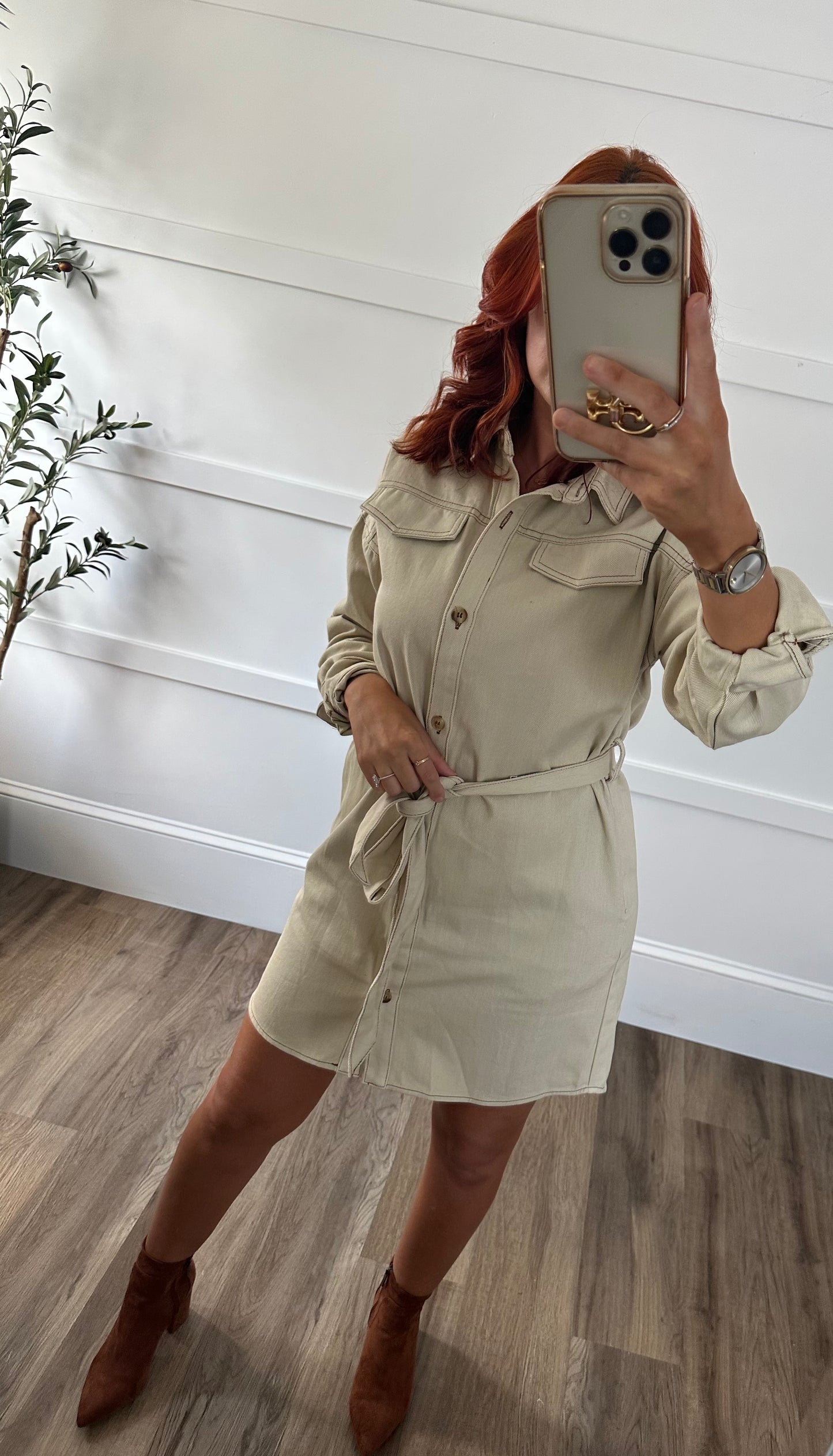Bella Pocket Tie Waist Shirt Dress