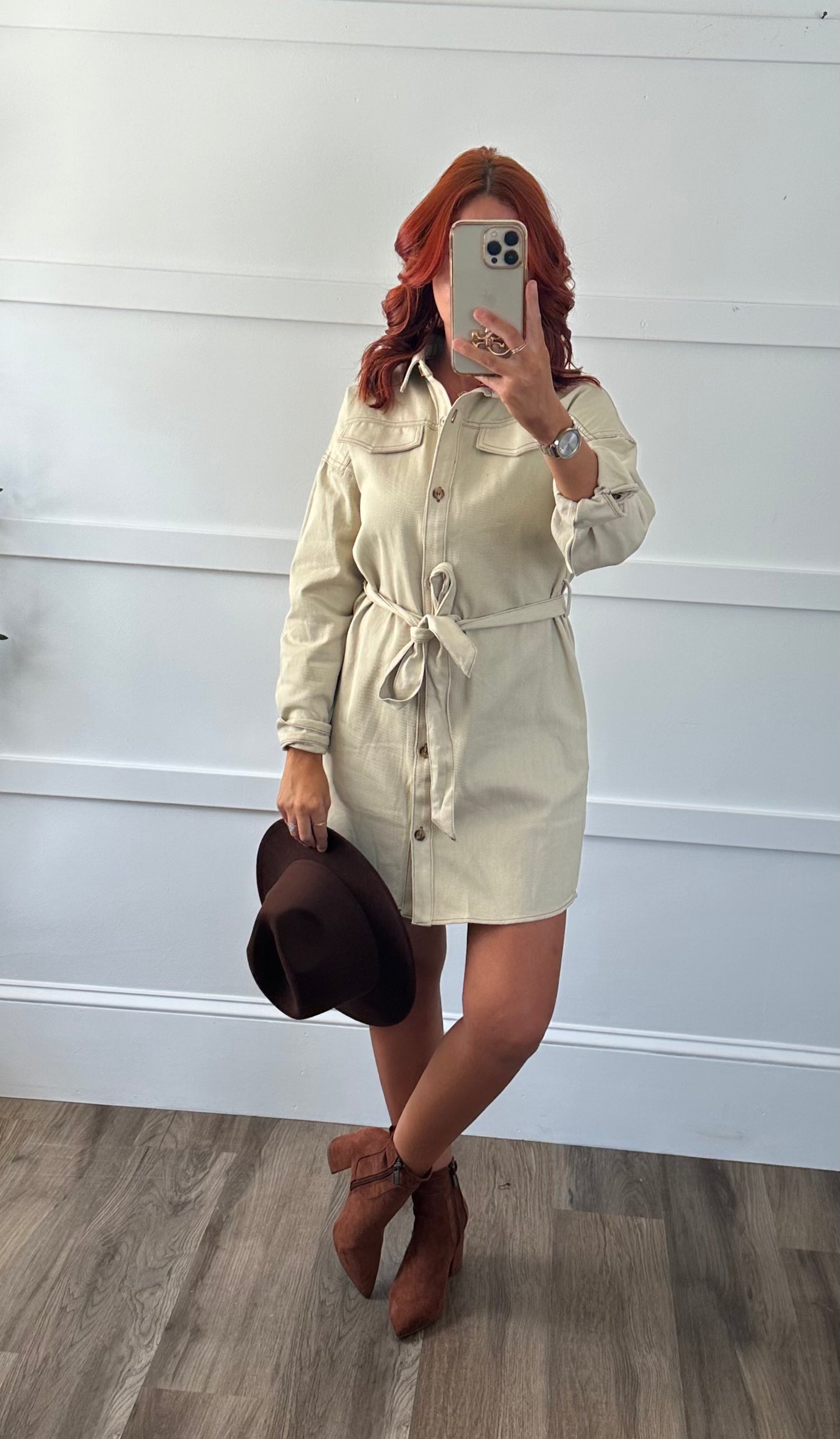 Bella Pocket Tie Waist Shirt Dress