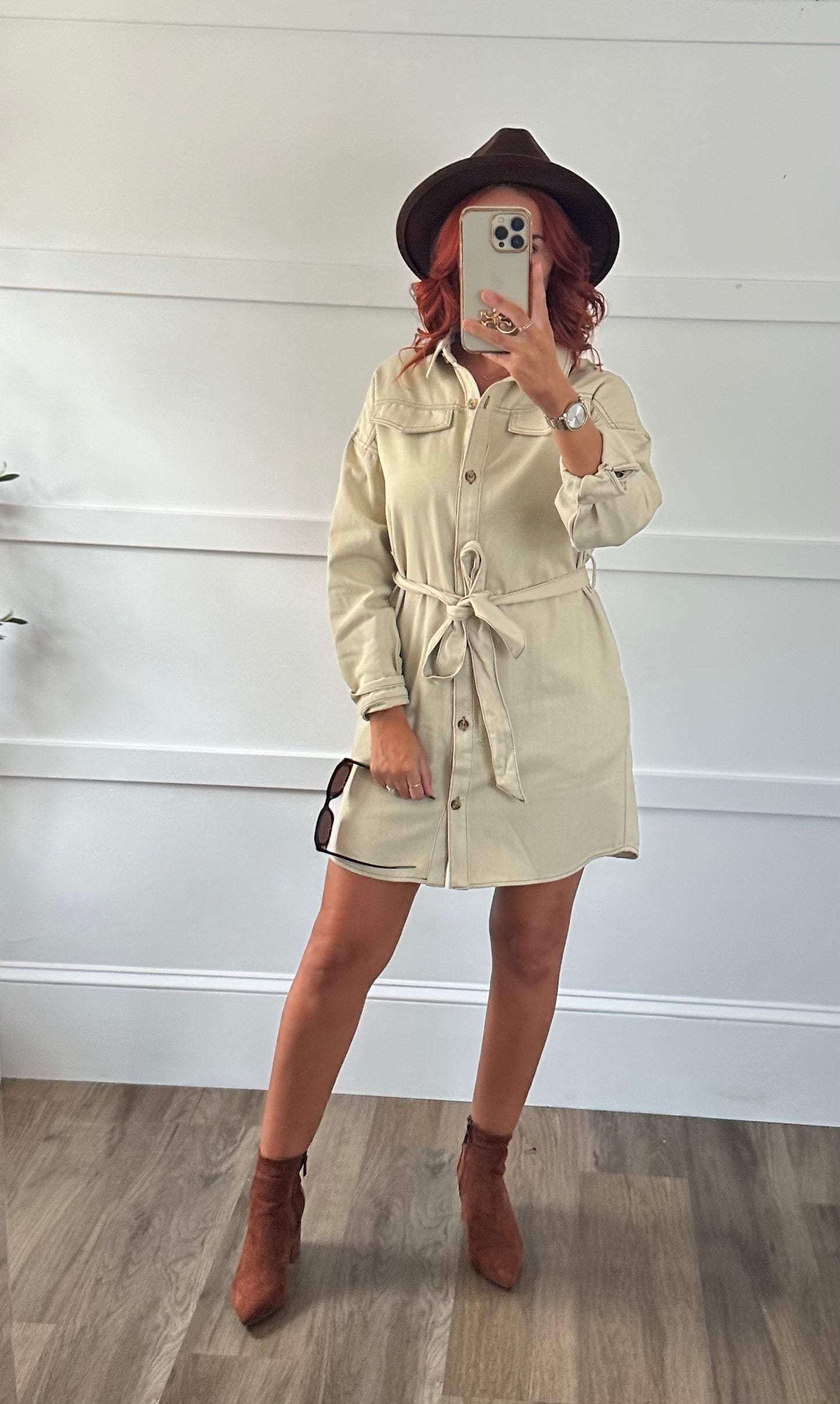Bella Pocket Tie Waist Shirt Dress