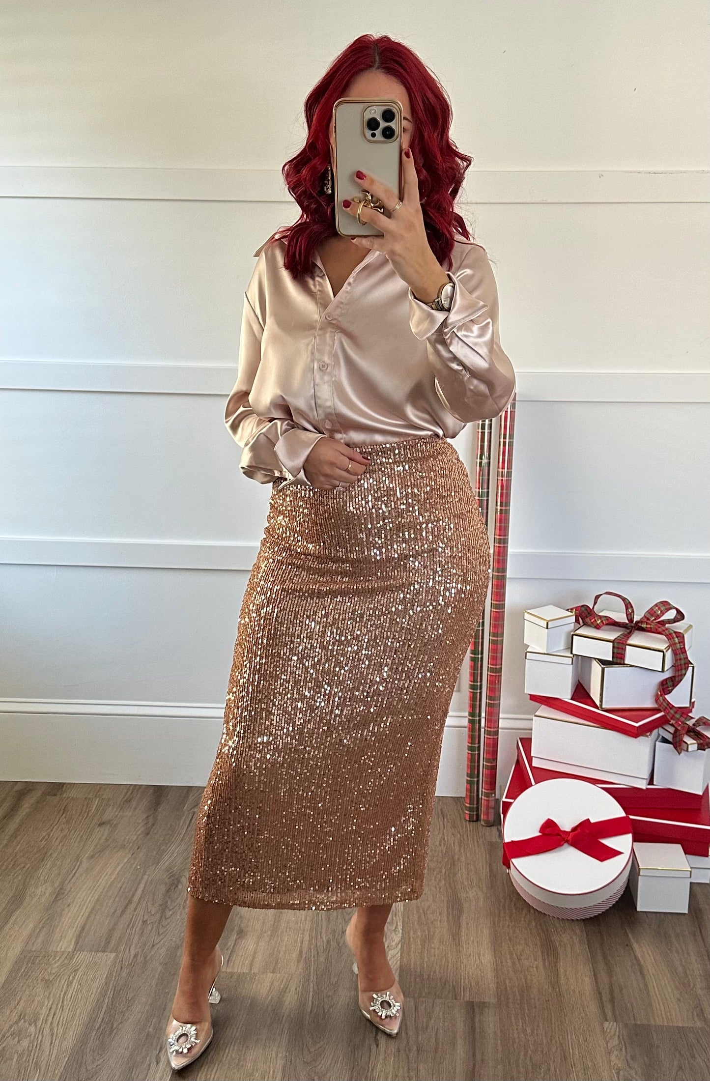 Aurora High Waisted Sequin Midi Skirt