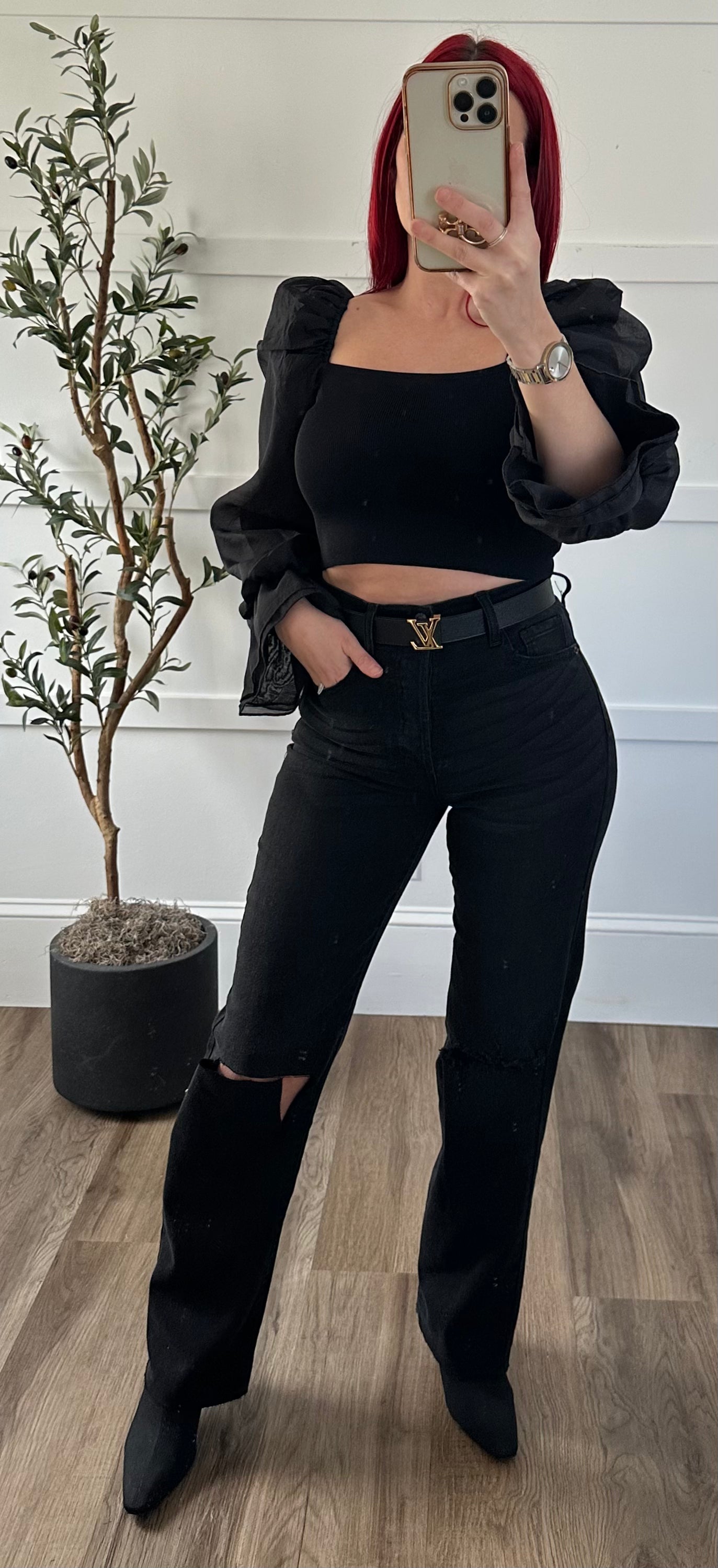 Eleanor Sheered Puff Long bodycon top