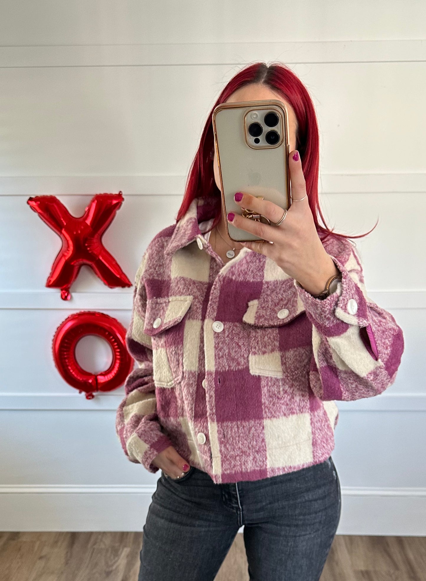 Cropped Button Down Plaid Shacket