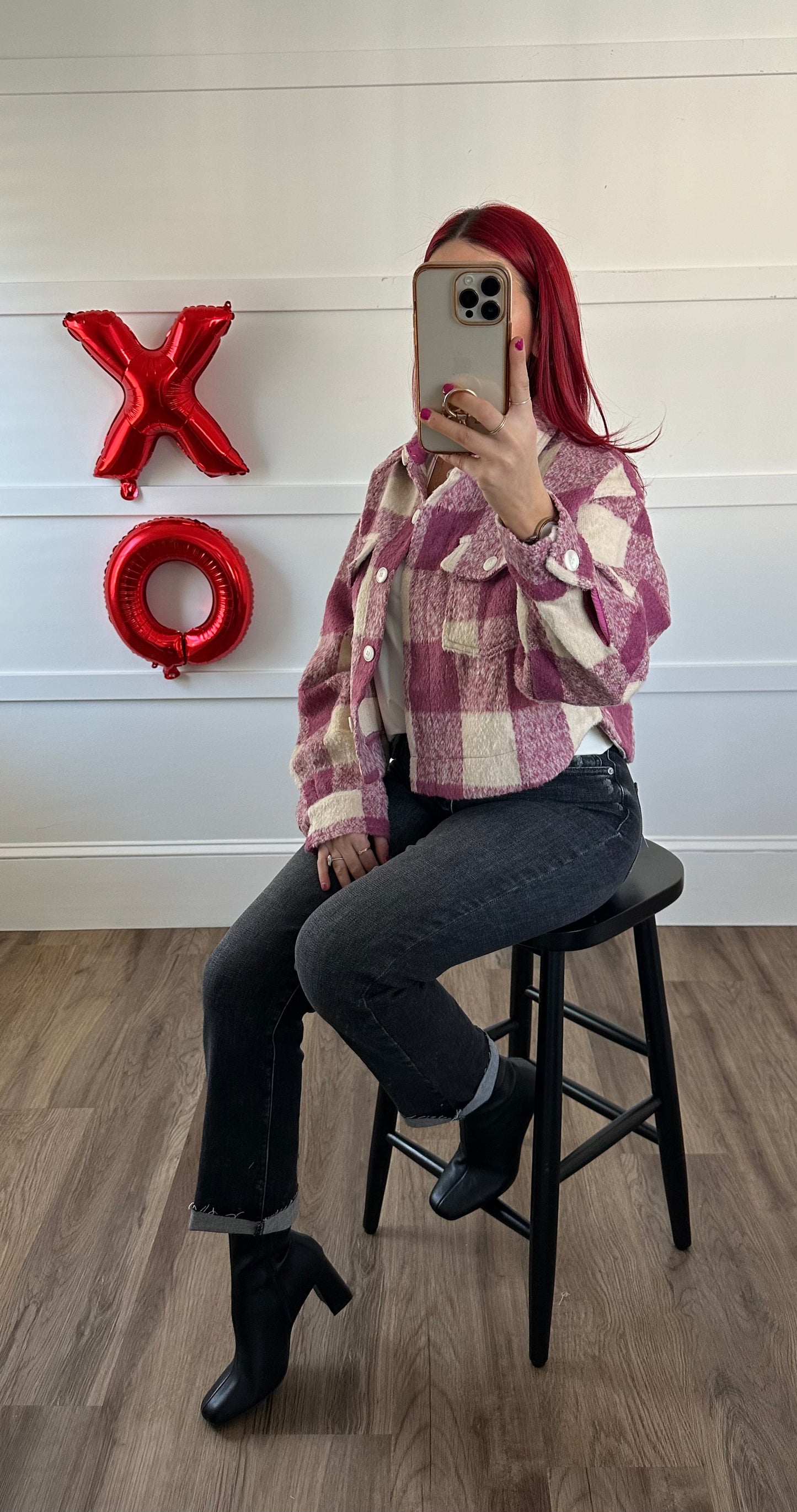 Cropped Button Down Plaid Shacket