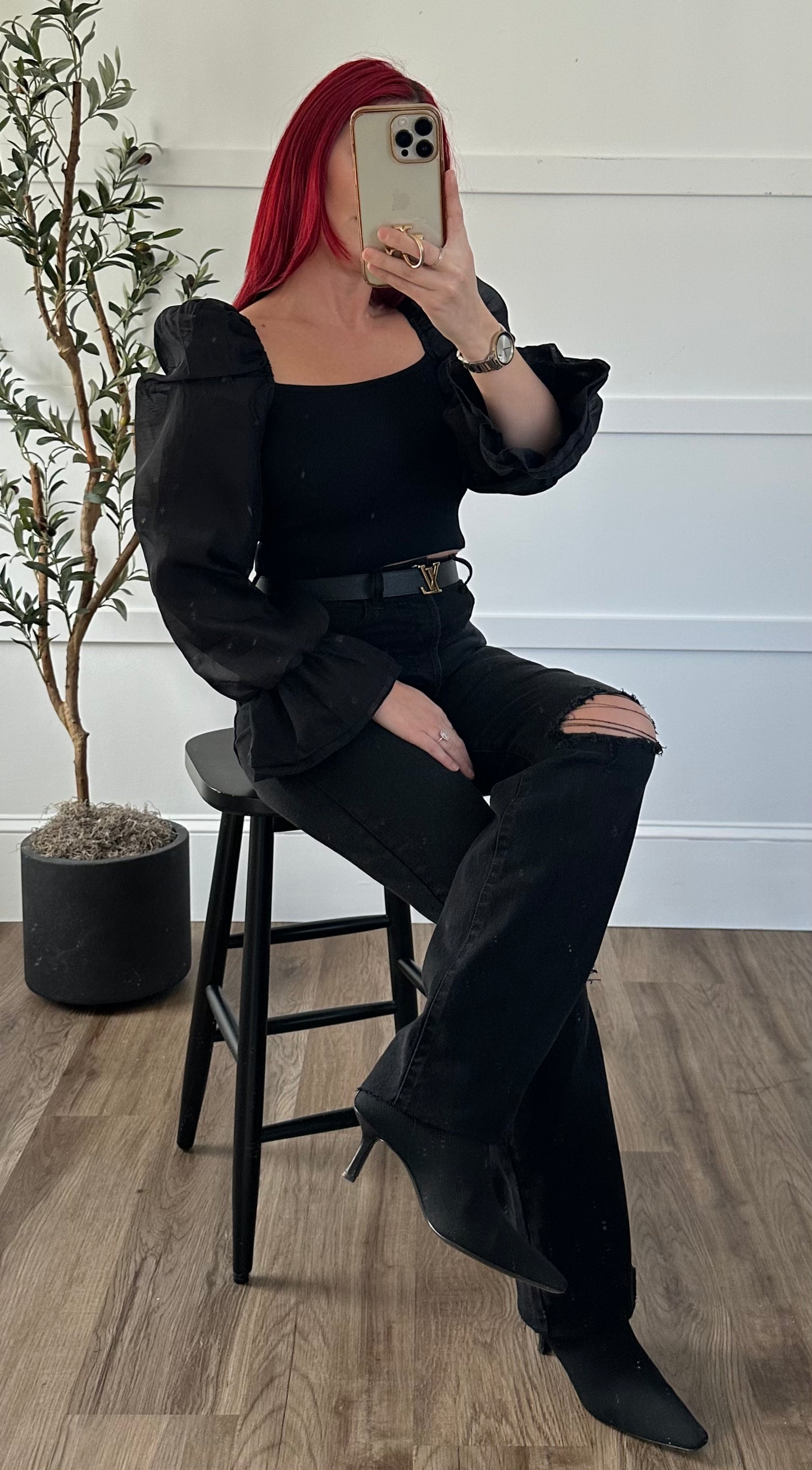 Eleanor Sheered Puff Long bodycon top