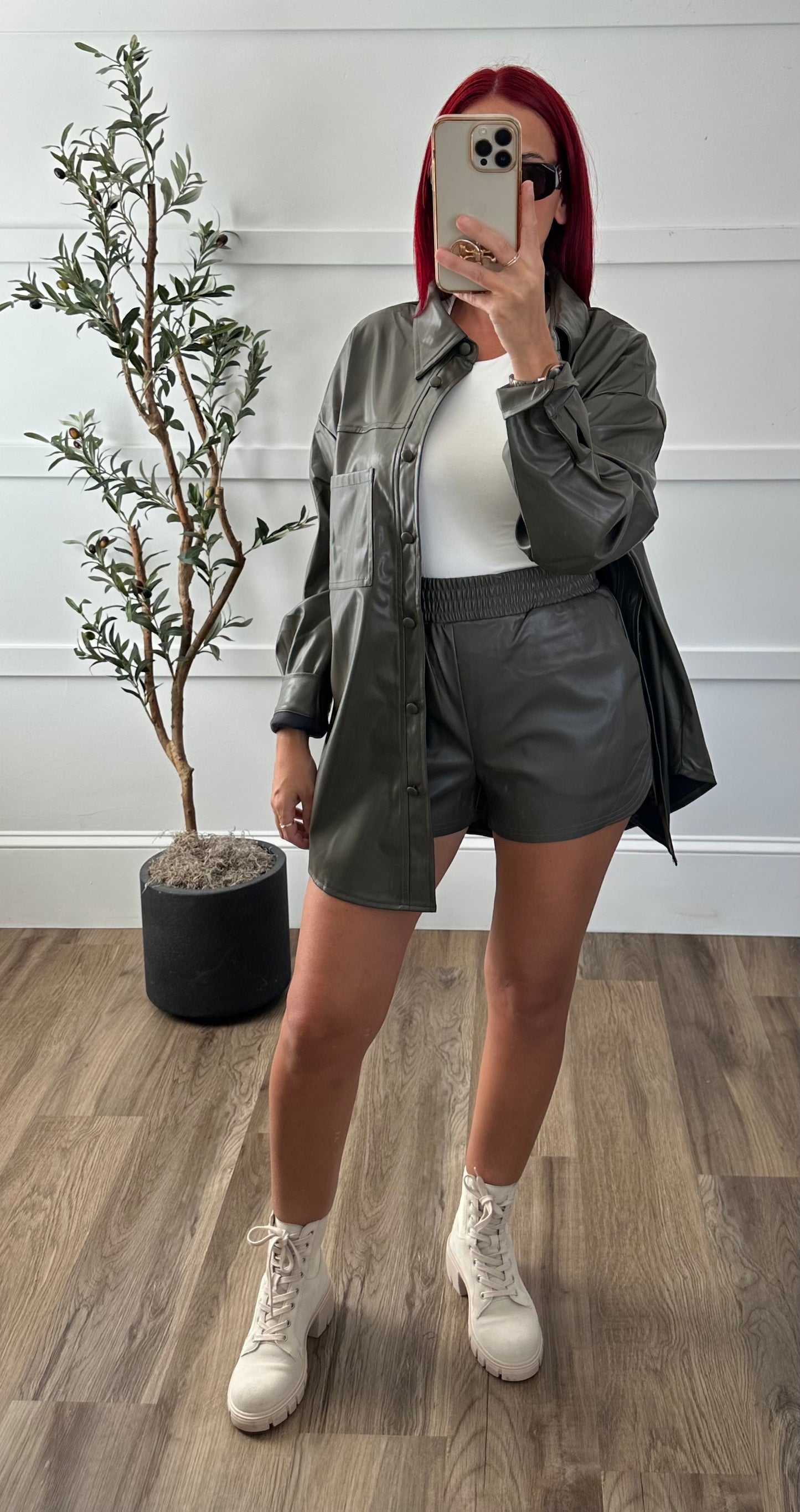 Nina Olive Faux Pleather Shorts