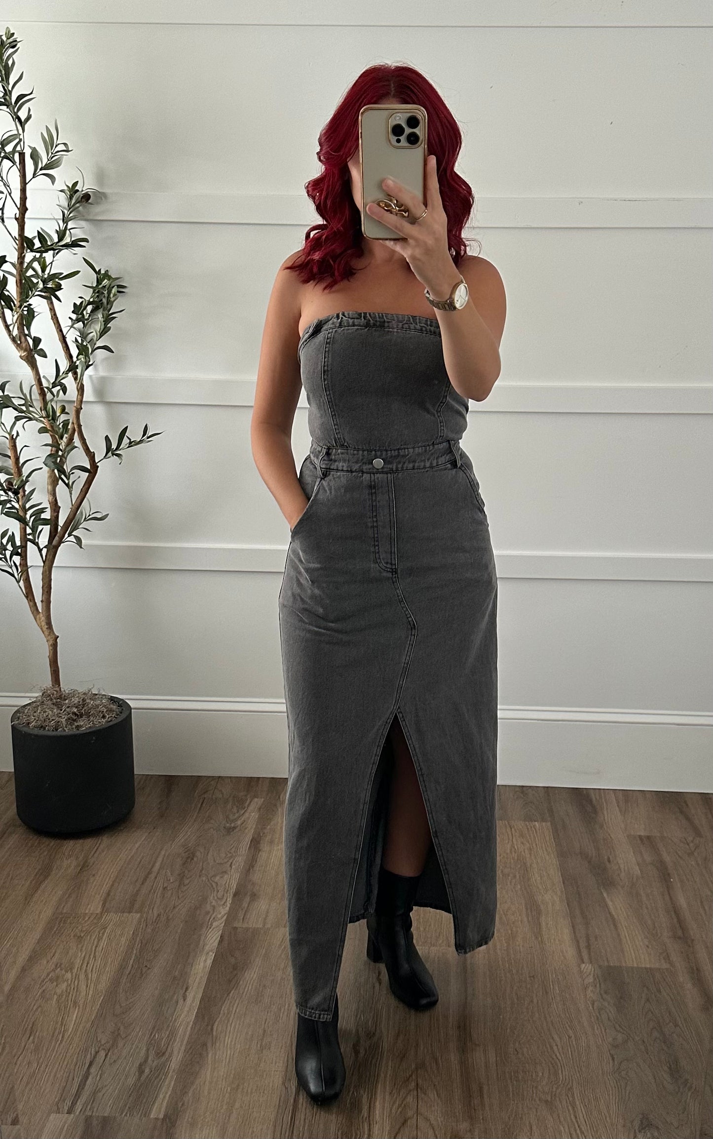 Sue Tube Denim Midi Dress