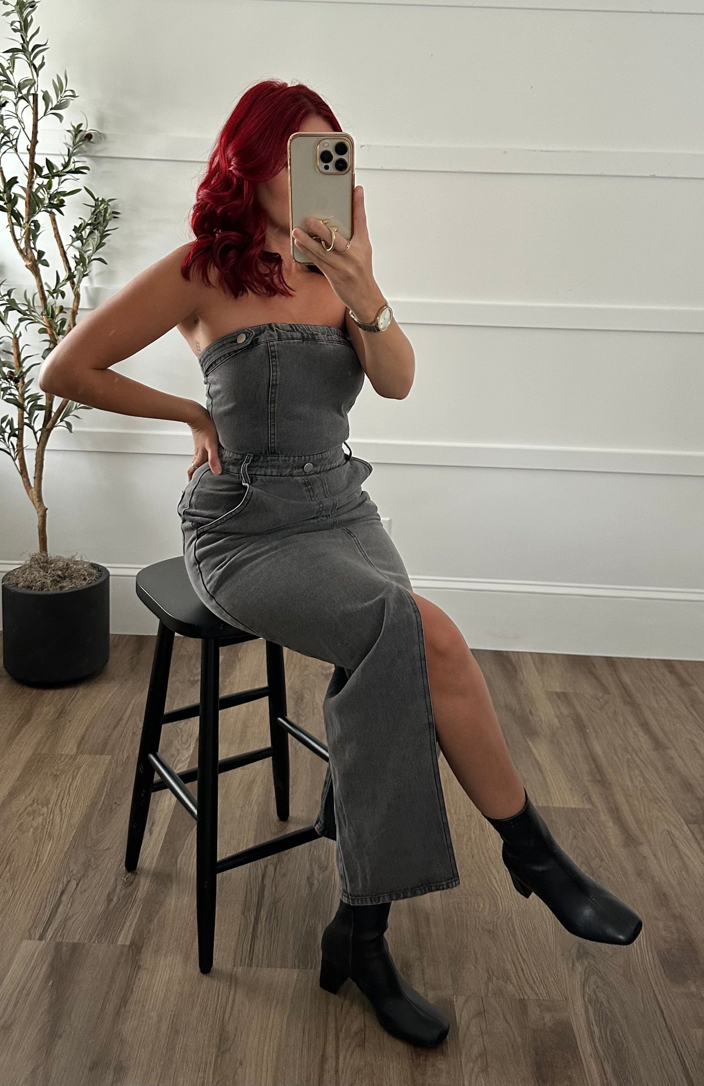 Sue Tube Denim Midi Dress