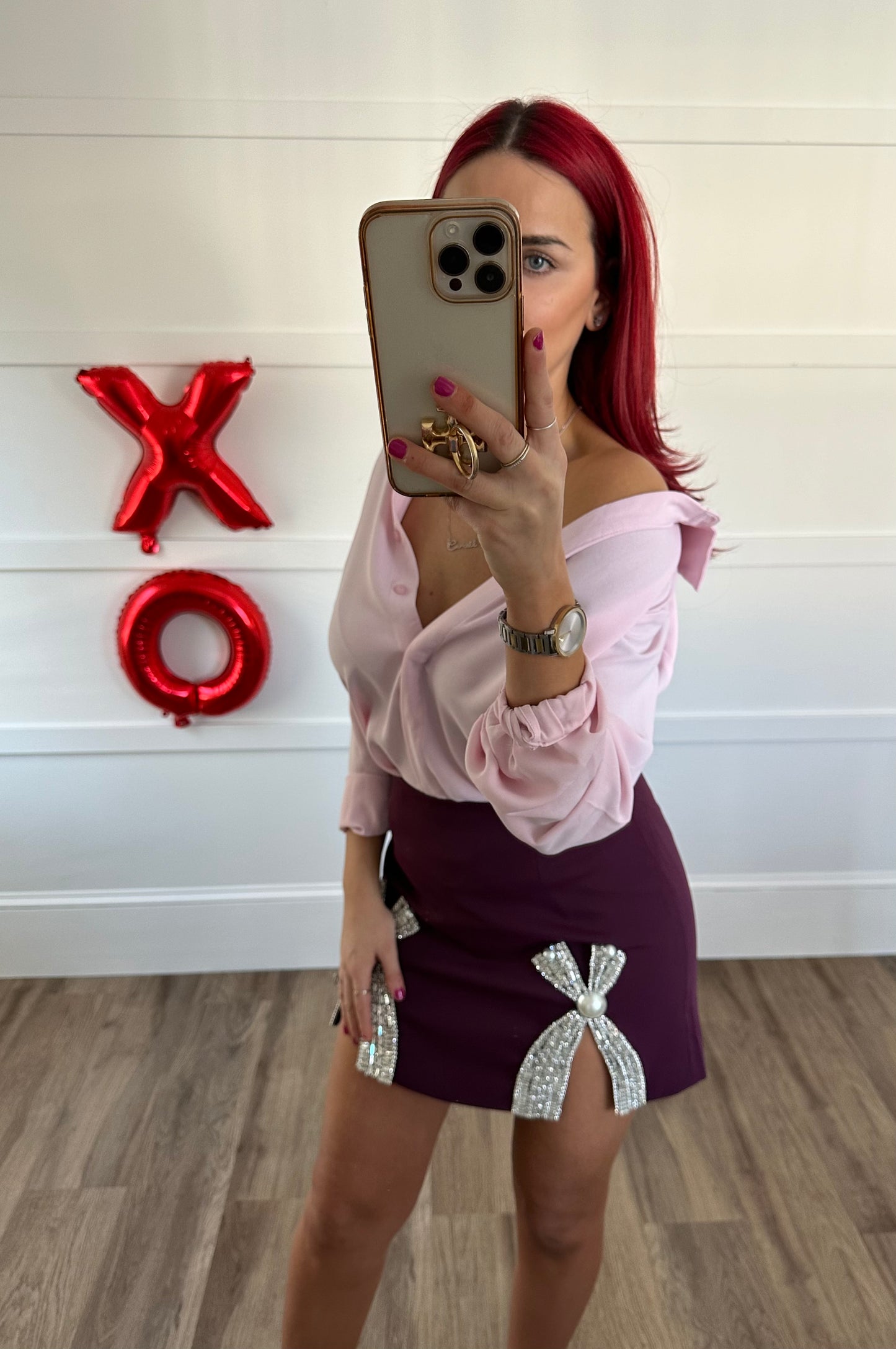 Skylar Purple Rhinestone Bow Skirt