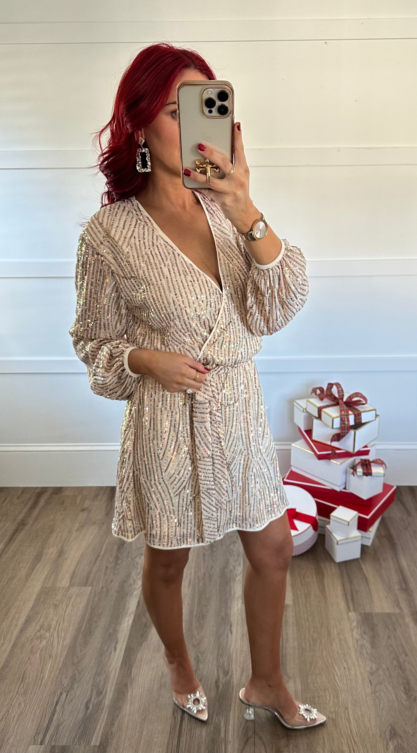 Anna Sequin Long Sleeve Surplus Dress