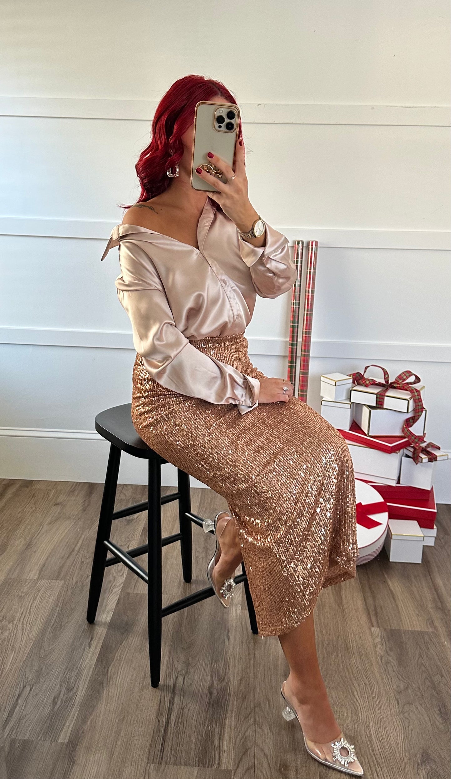 Aurora High Waisted Sequin Midi Skirt