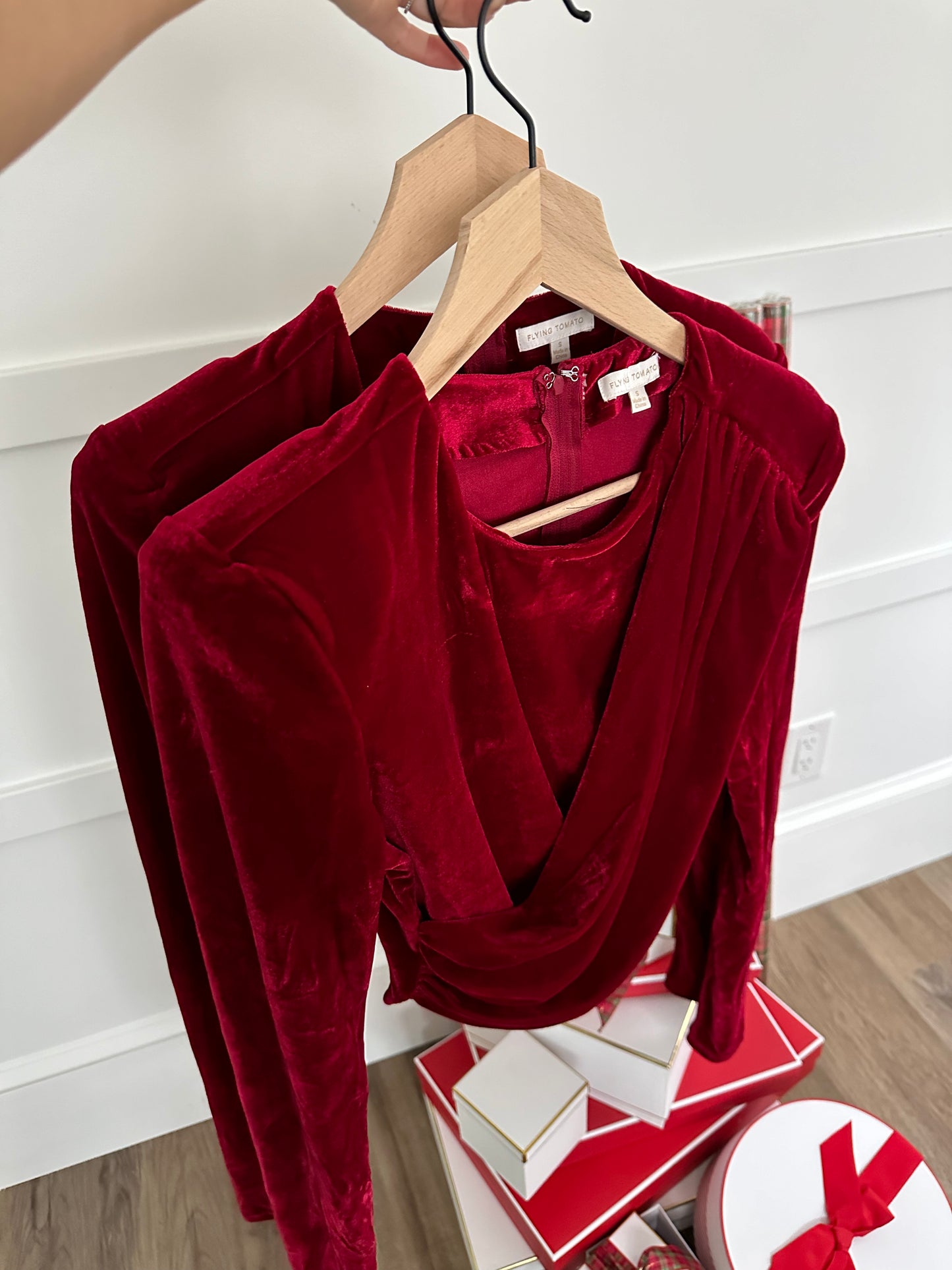 Angela Red Velvet Top