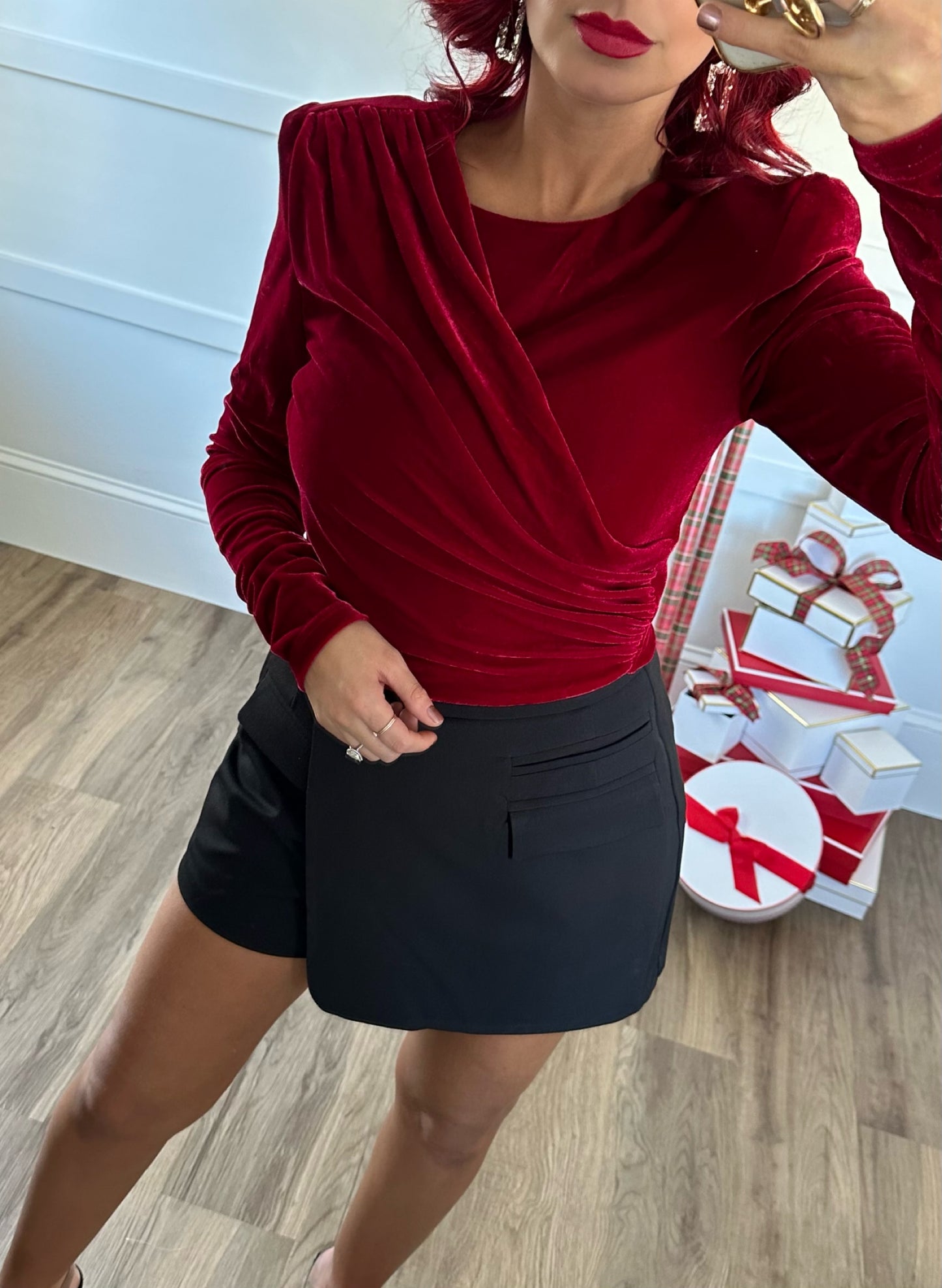 Angela Red Velvet Top
