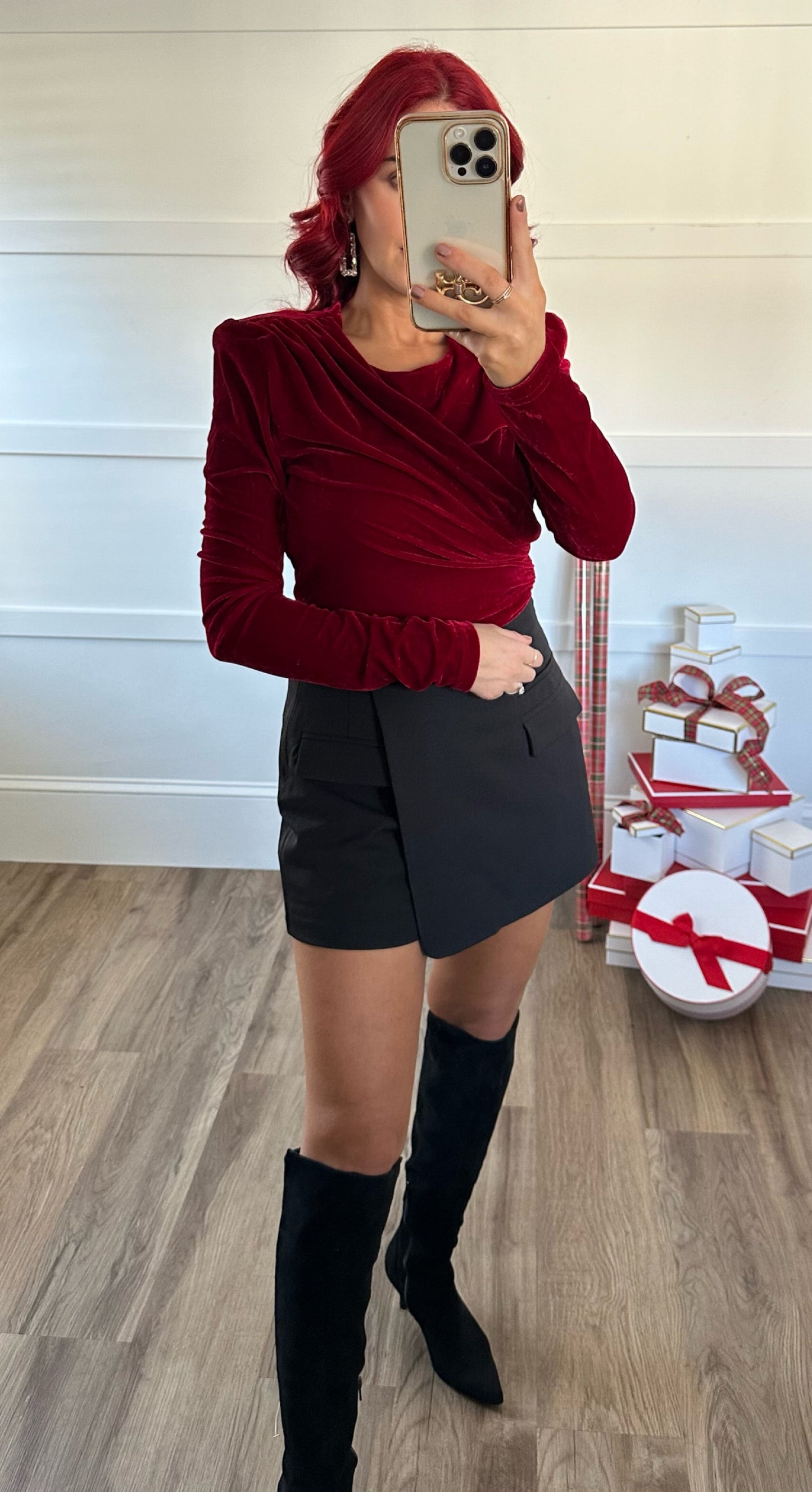 Angela Red Velvet Top