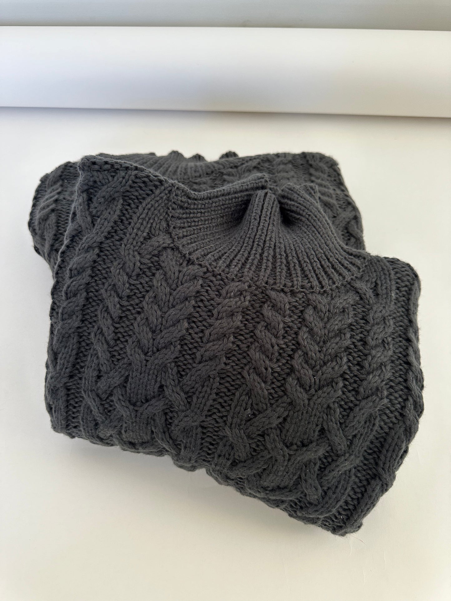 Charcoal Cable Knit High Neck Sweater