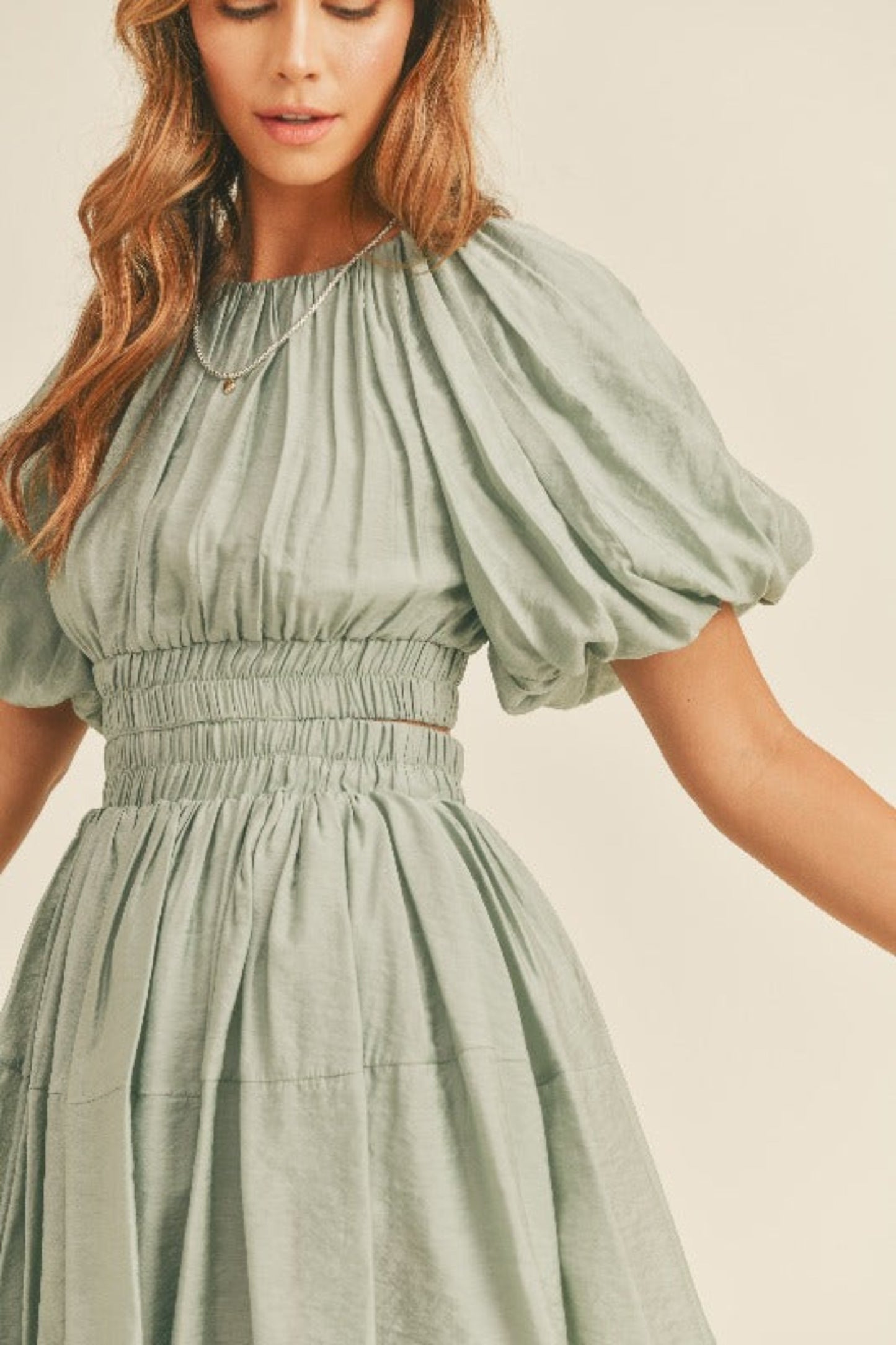 SHIRRING DETAIL SIDE AND BACK CUTOUT DRESS