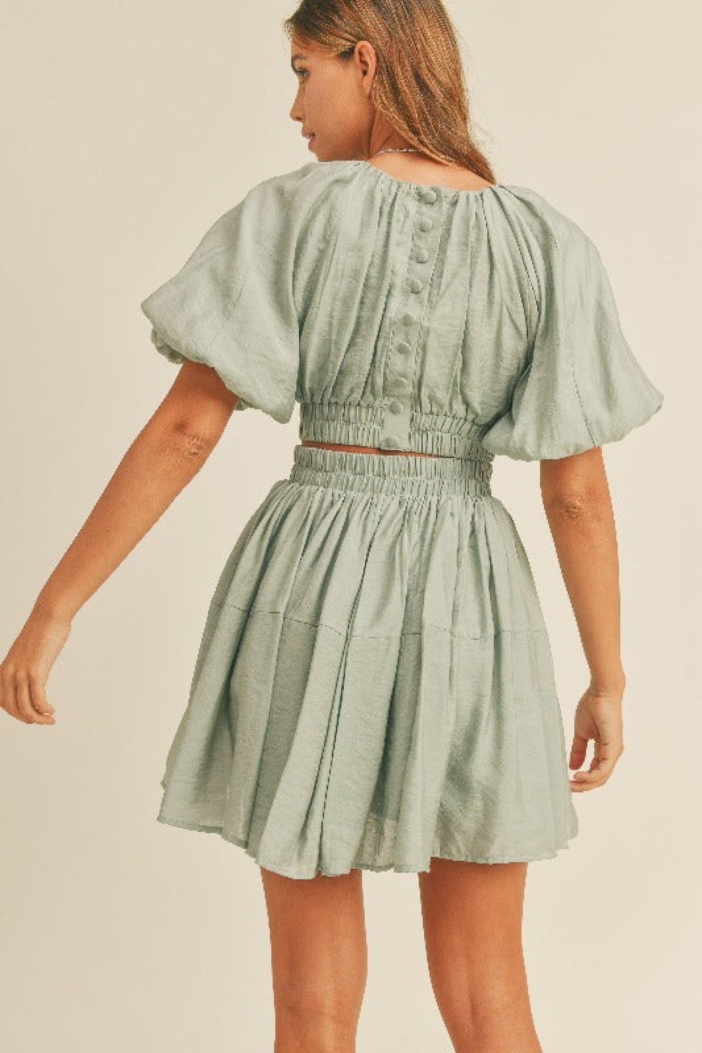 SHIRRING DETAIL SIDE AND BACK CUTOUT DRESS