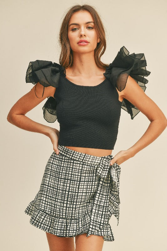 Knit Ruffled Sleeve Detail Top