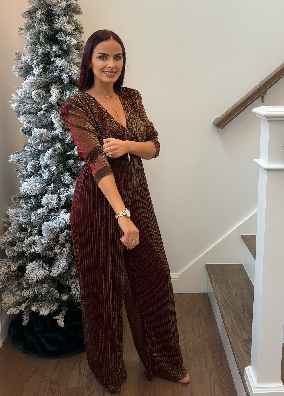 Metallic Mesh Crinkle Jumpsuit